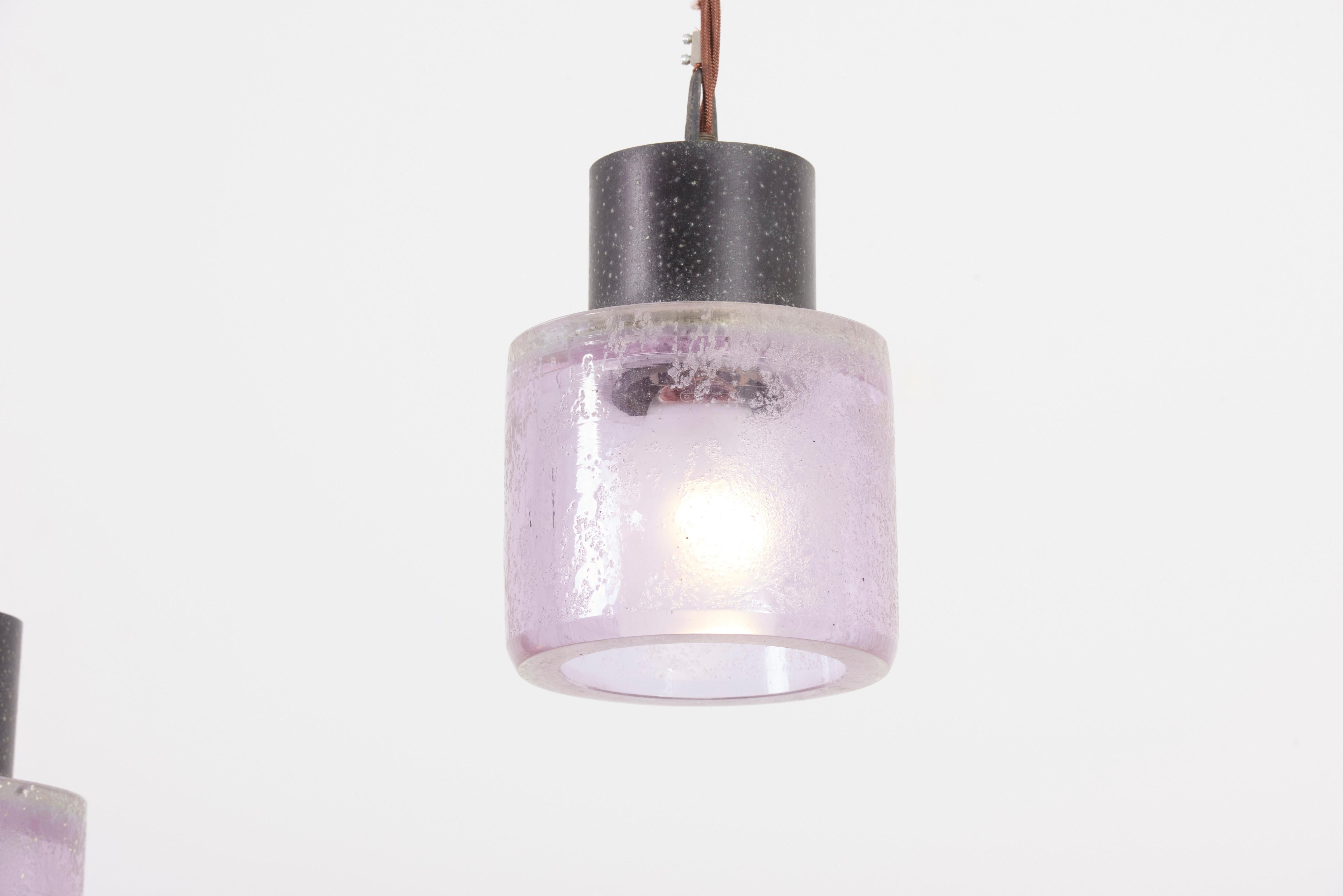 Metallo Coppia di lampade a sospensione di Flavio Poli per Scavo Corroso, Italia, anni '50 in vendita