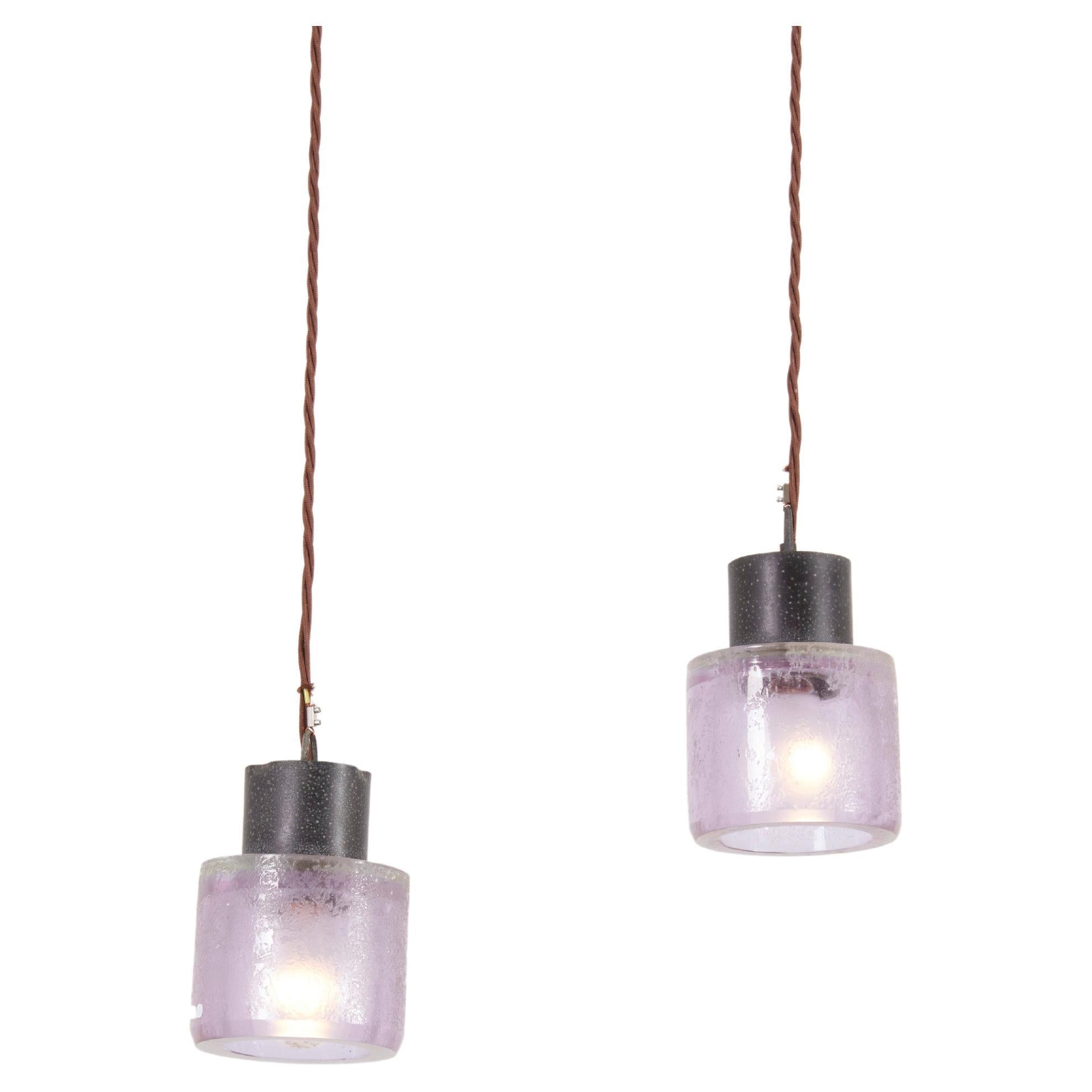 Pair of Flavio Poli Pendant Lamps for Scavo Corroso Italy, 1950s