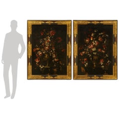 Paire de peintures flamandes du 17e siècle à l'huile sur toile et bois doré