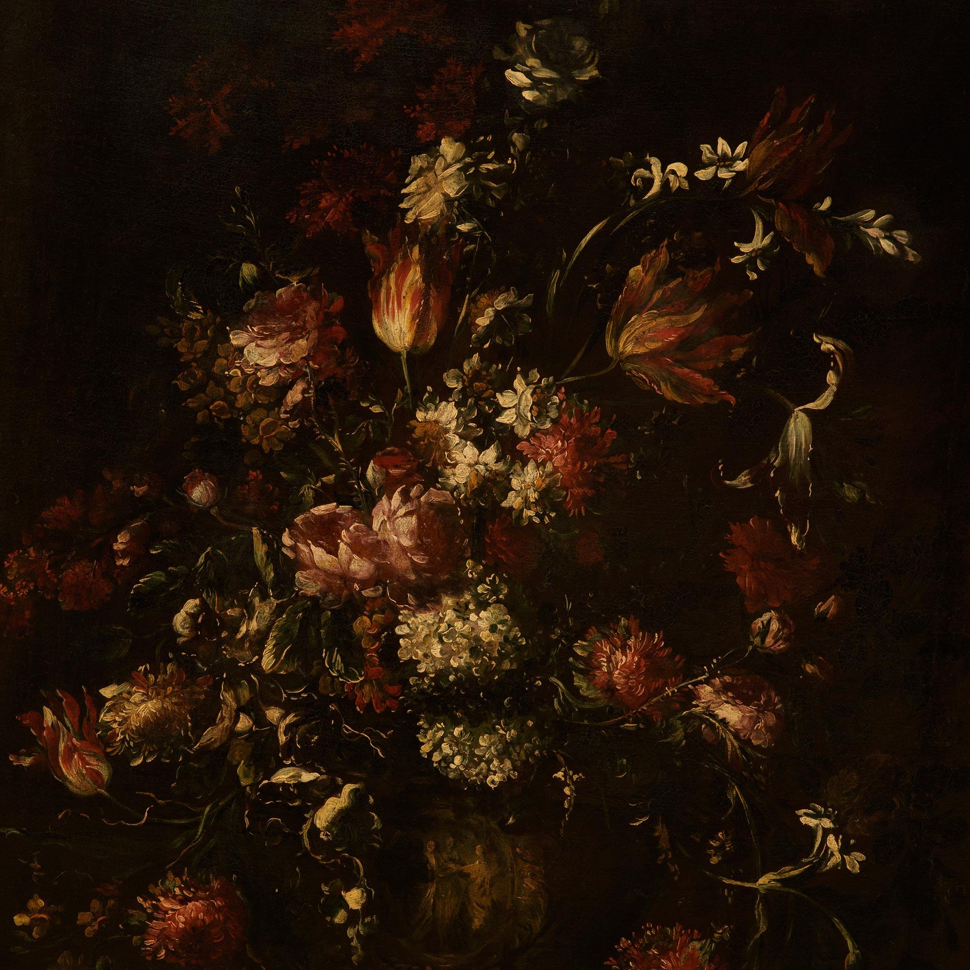 XVIIIe siècle et antérieur Paire de peintures flamandes du 17e siècle à l'huile sur toile et bois doré en vente