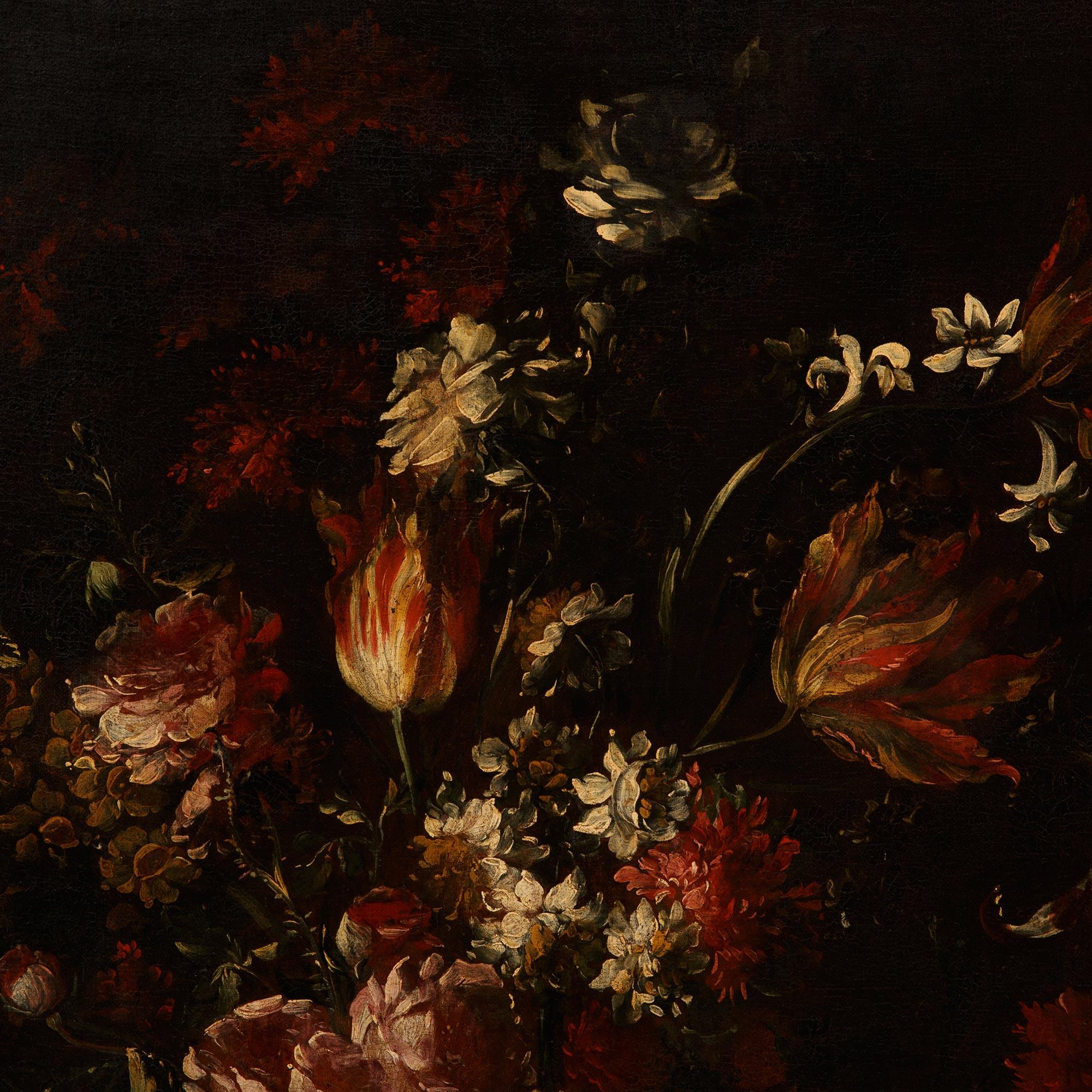 Paire de peintures flamandes du 17e siècle à l'huile sur toile et bois doré en vente 1