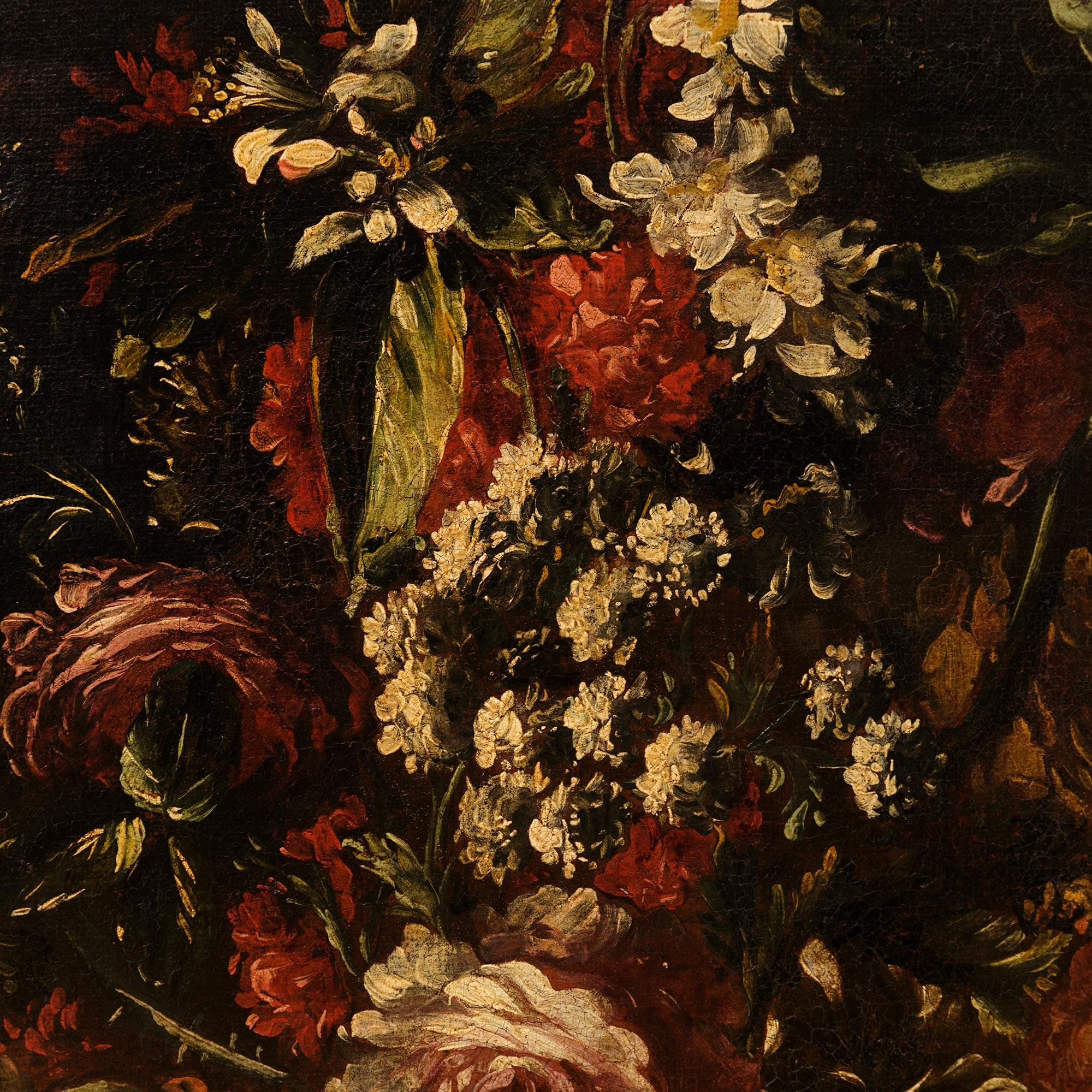 Paire de peintures flamandes du 17e siècle à l'huile sur toile et bois doré en vente 2