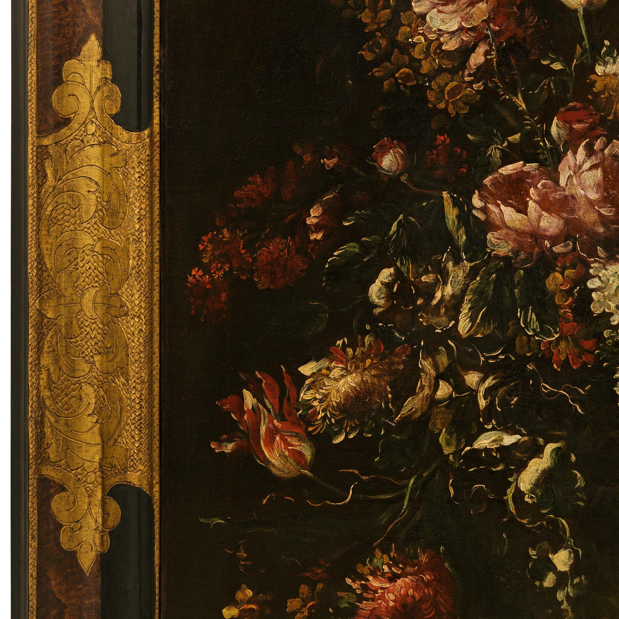 Paire de peintures flamandes du 17e siècle à l'huile sur toile et bois doré en vente 3