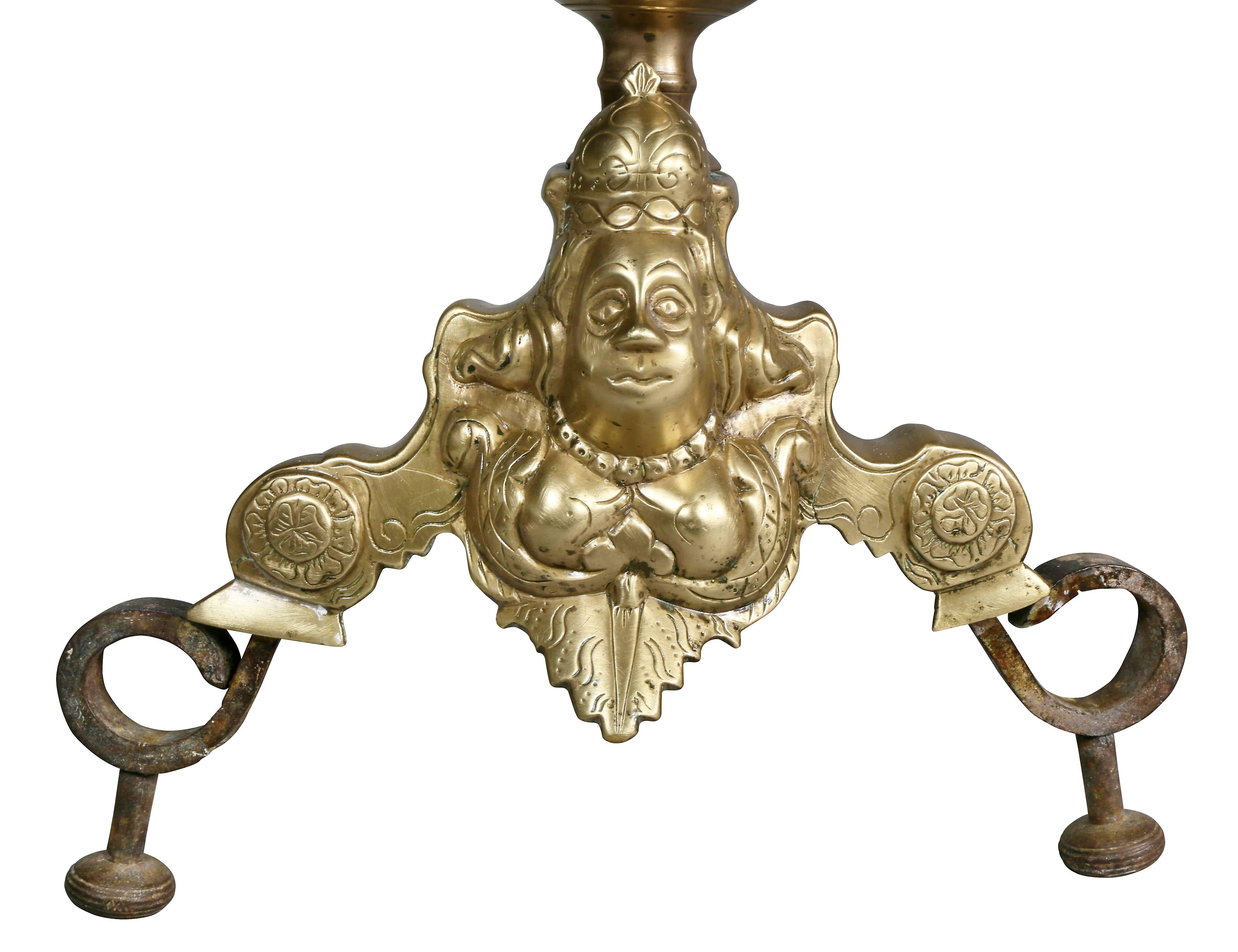 Pair of Flemish Baroque Bronze Andirons In Good Condition In Essex, MA
