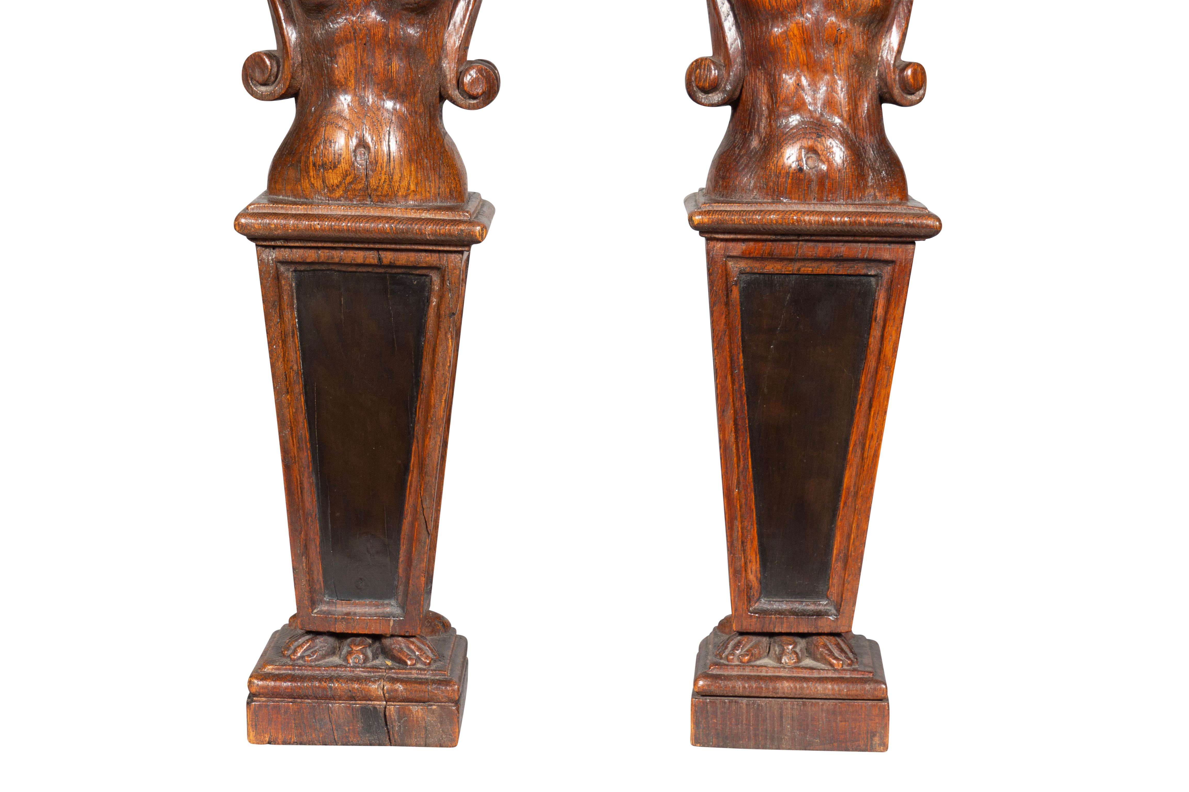 Pair Of Flemish Baroque Carved Oak And Ebony Figural Caryatids For Sale 5