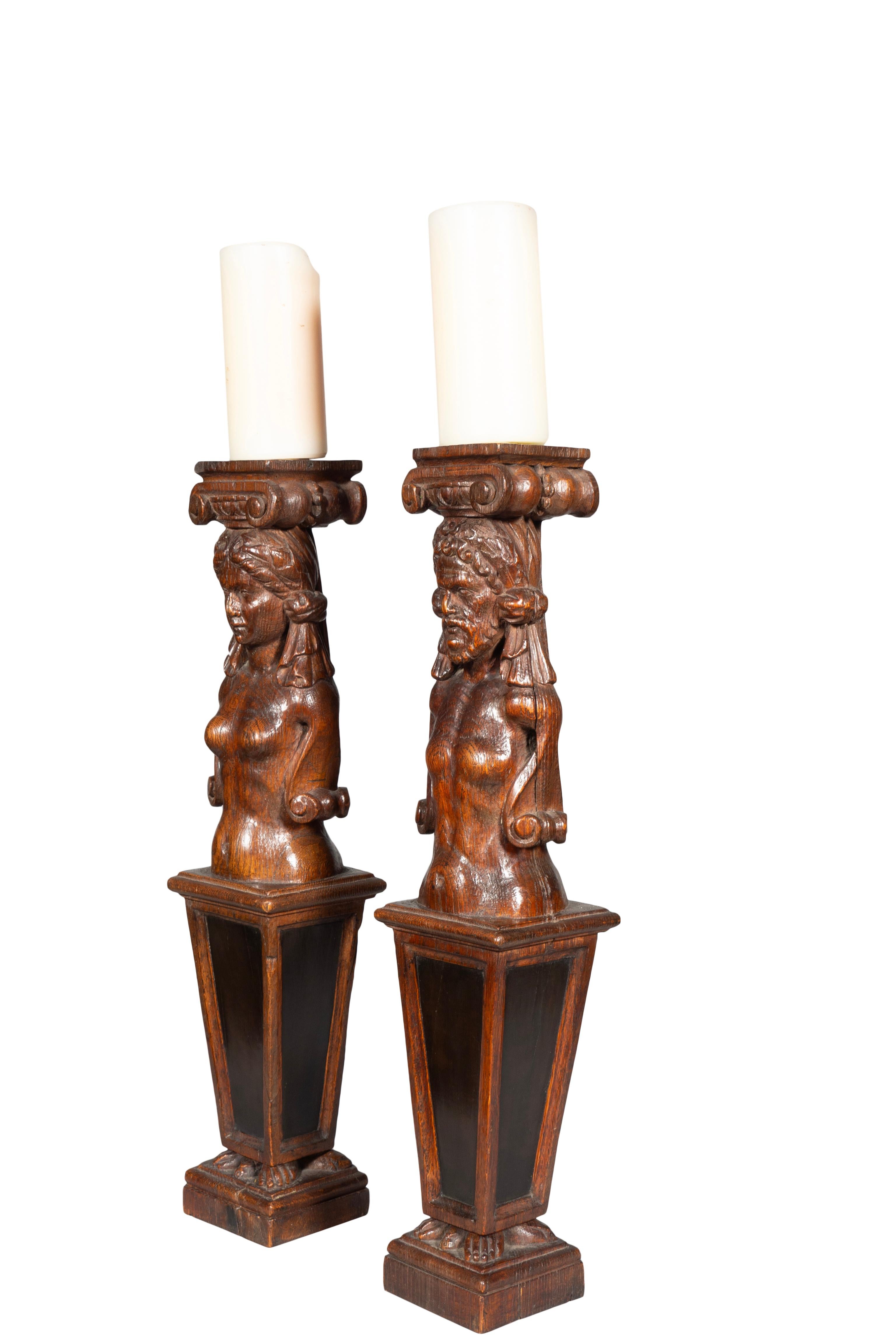 Pair Of Flemish Baroque Carved Oak And Ebony Figural Caryatids For Sale 2