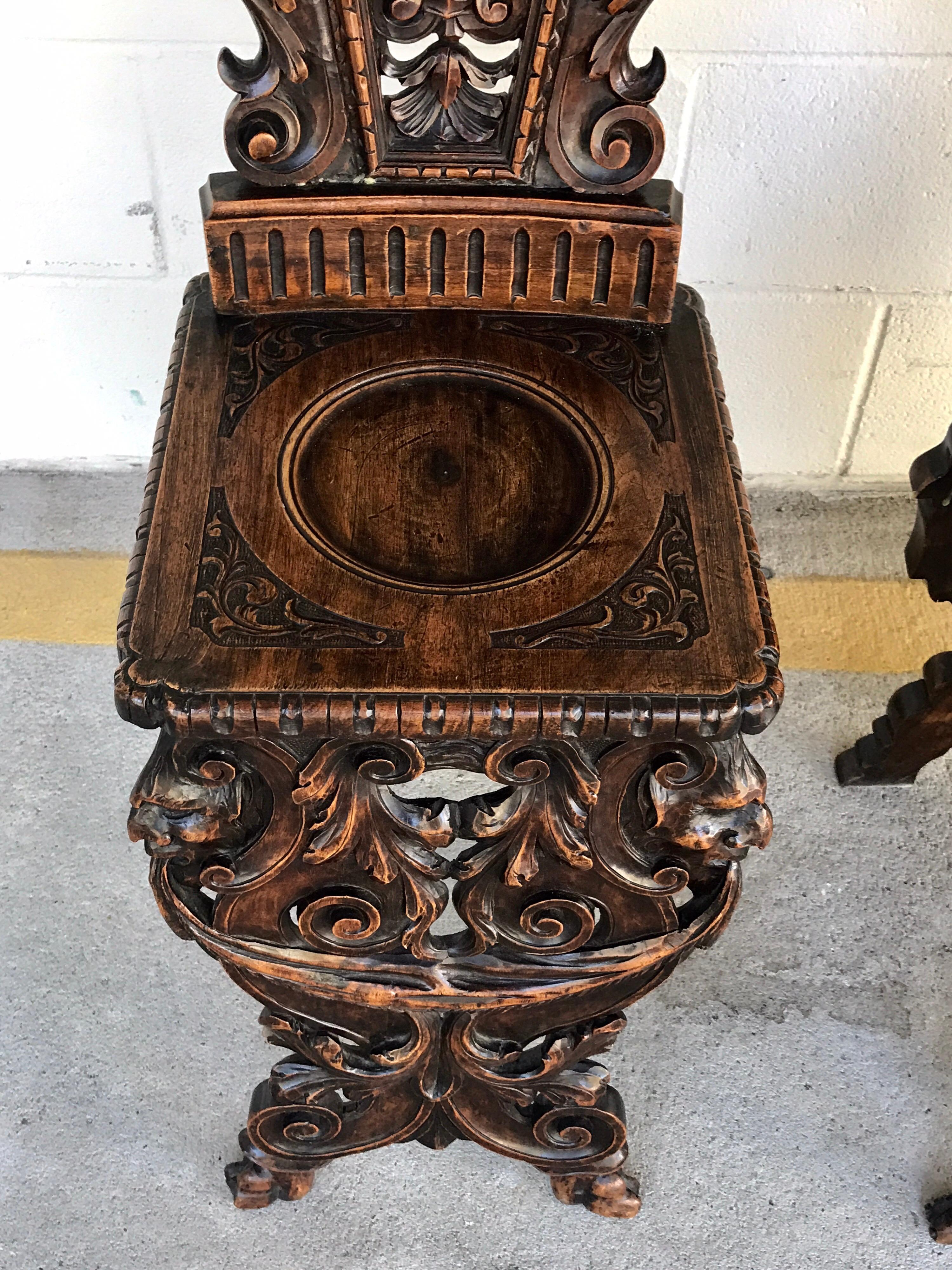 Italian Pair of Flemish Carved Walnut Fireside Chairs