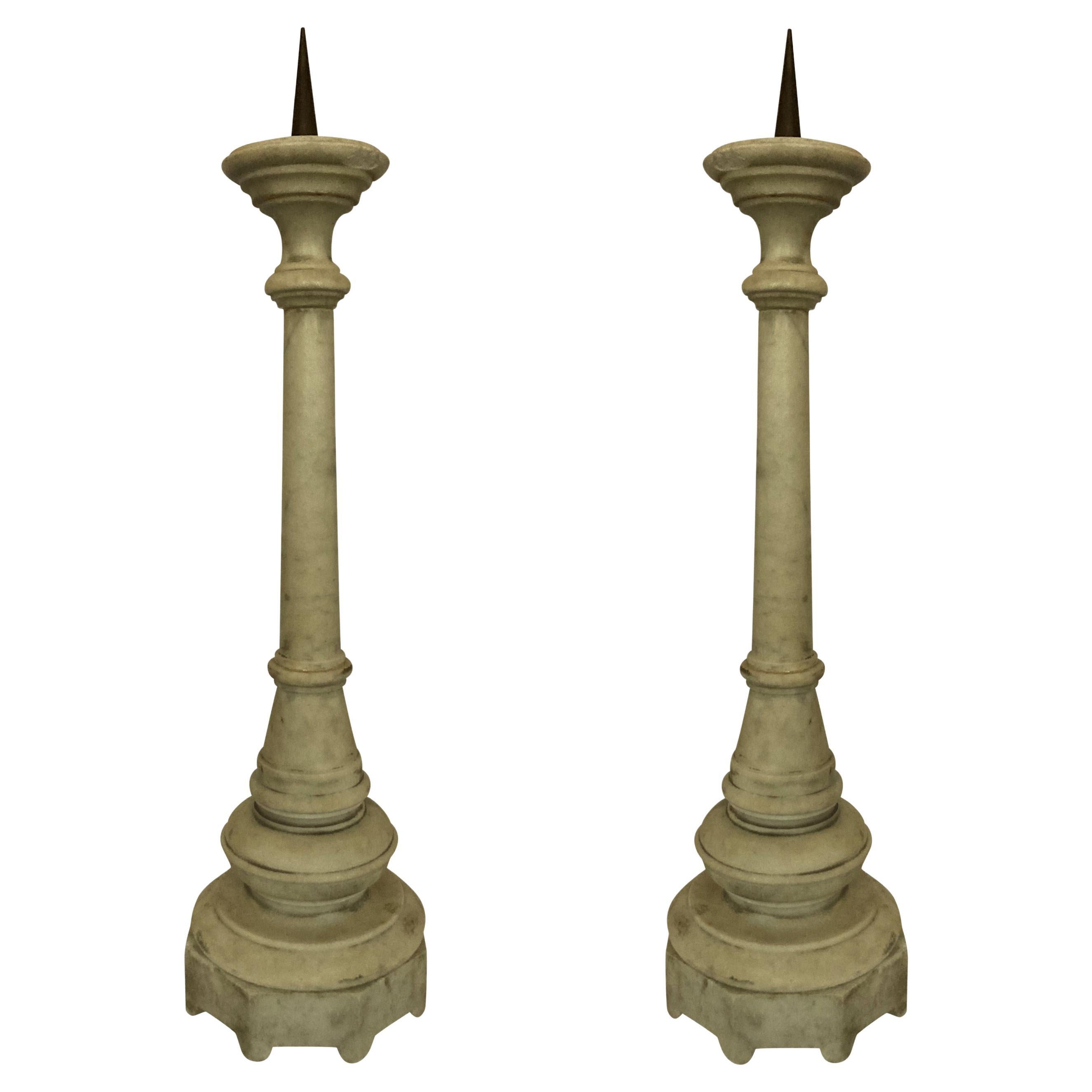 Pair of Flemish Marble & Bronze Pricket Sticks For Sale