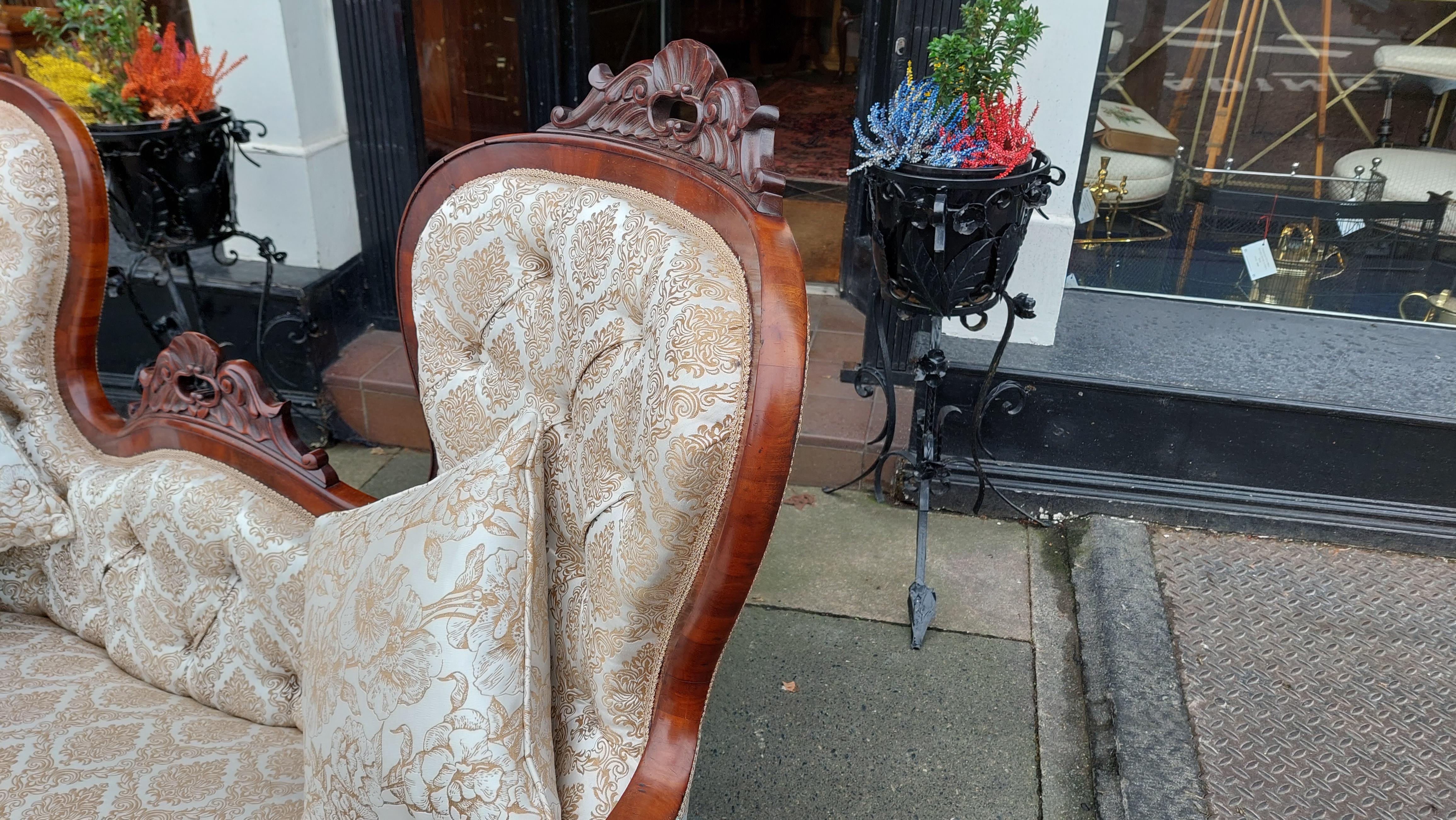 Upholstery Pair of Flemish Mid 19thC Flame Mahogany Sofas For Sale
