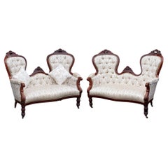 Pair of Flemish Mid 19thC Flame Mahogany Sofas