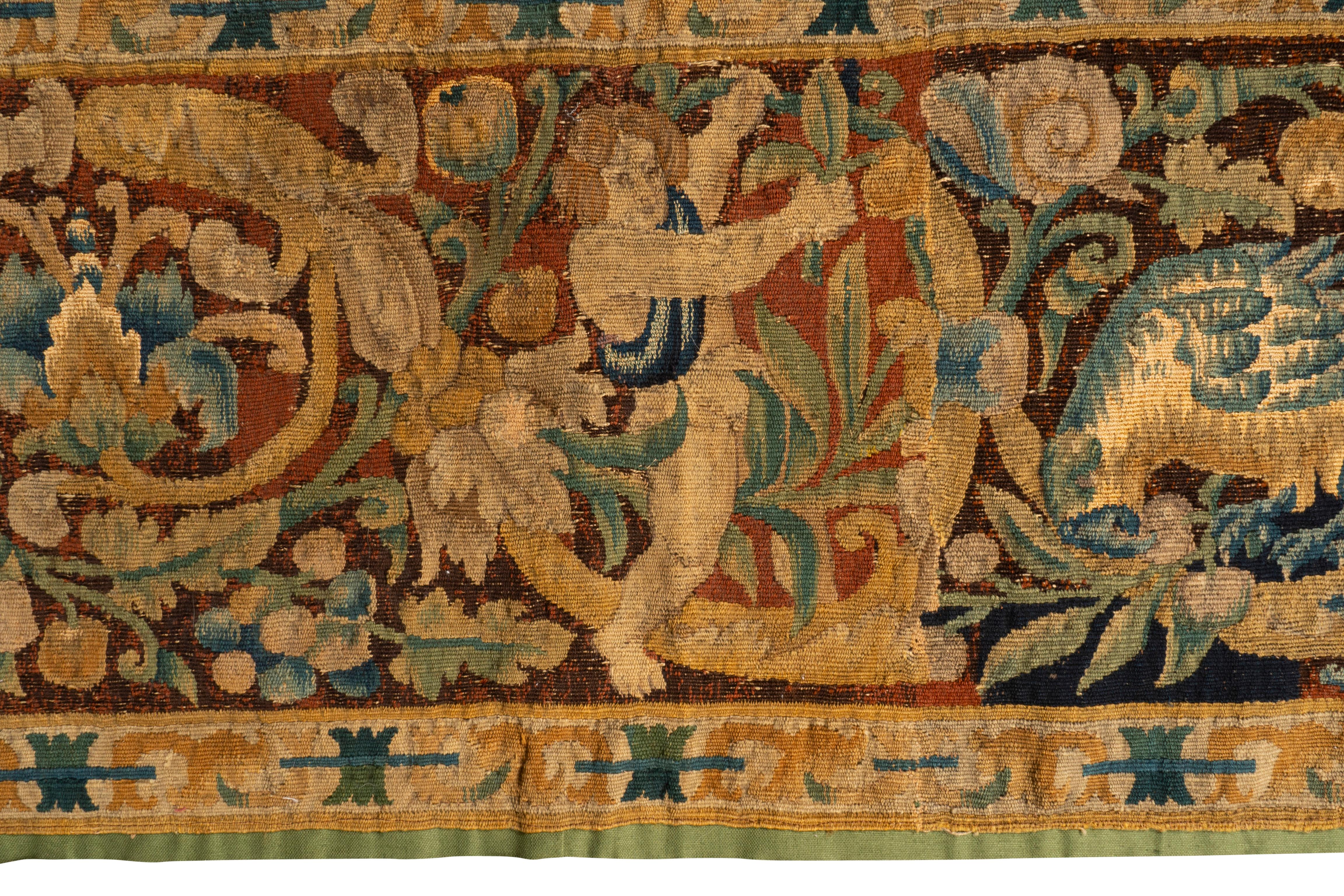Wool Pair Of Flemish Tapestry Border Panels For Sale