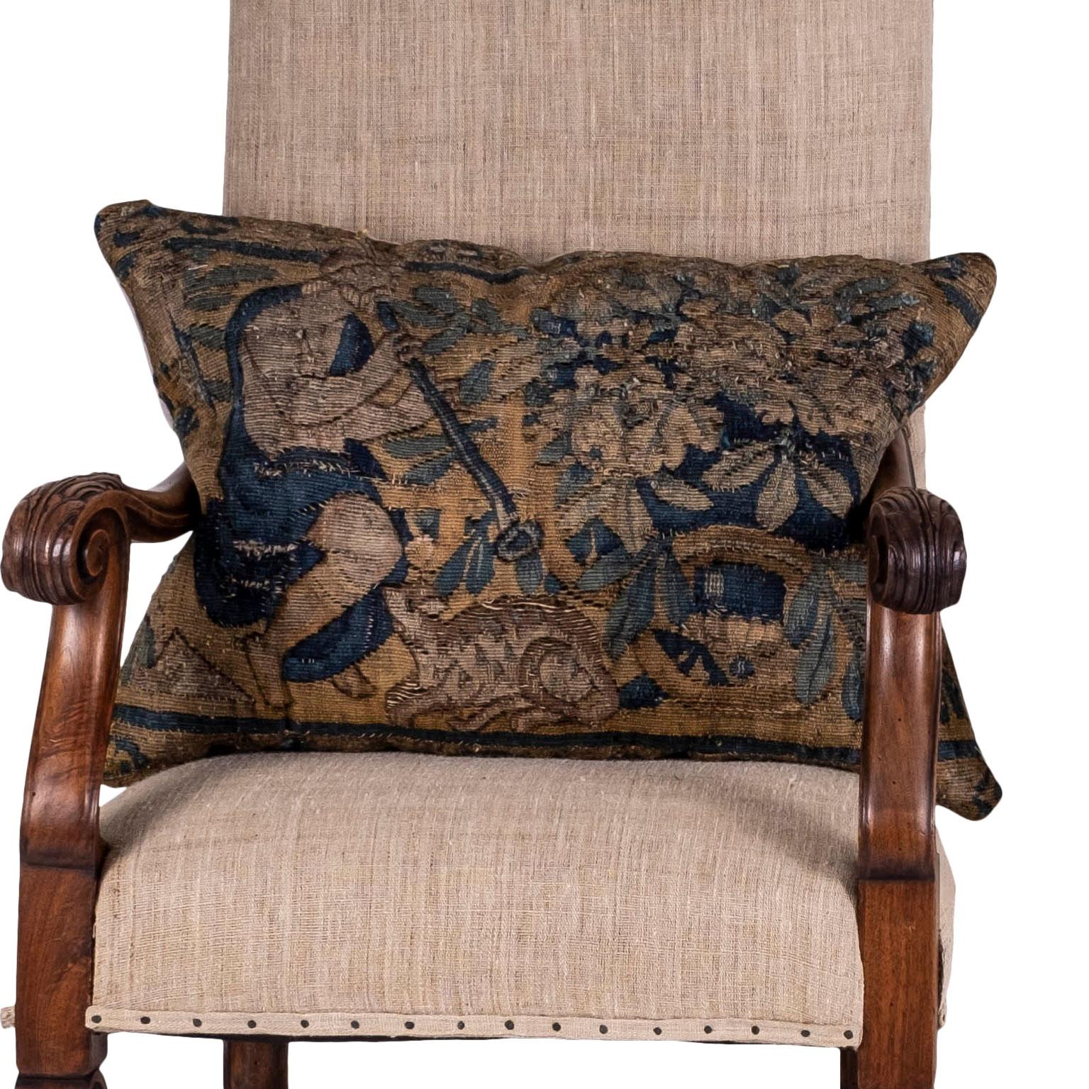 Hand-Woven Pair of Flemish Tapestry Cushions