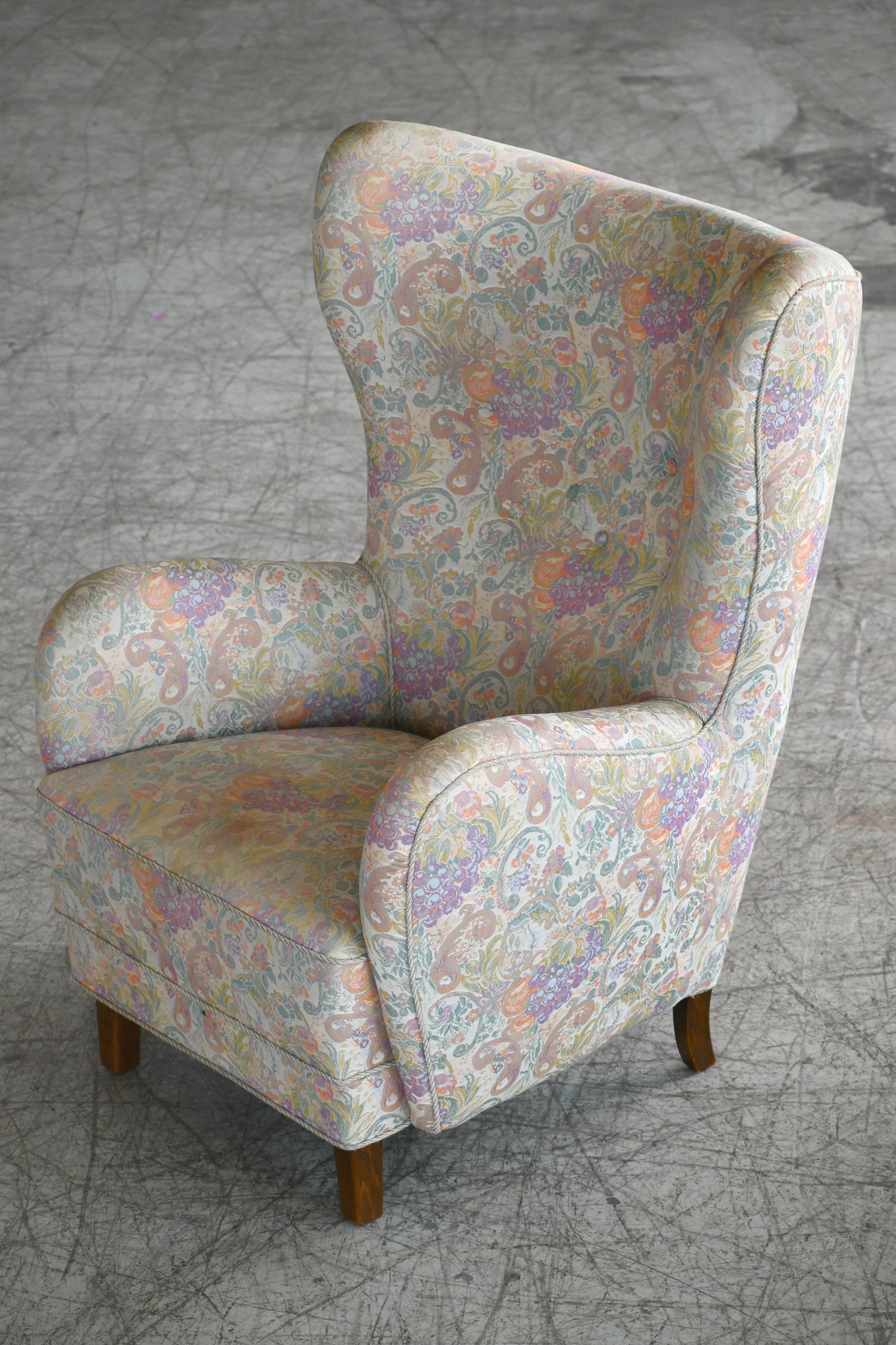 Pair of Flemming Lassen Attributed High Back Lounge Chairs, Denmark, 1940s 3