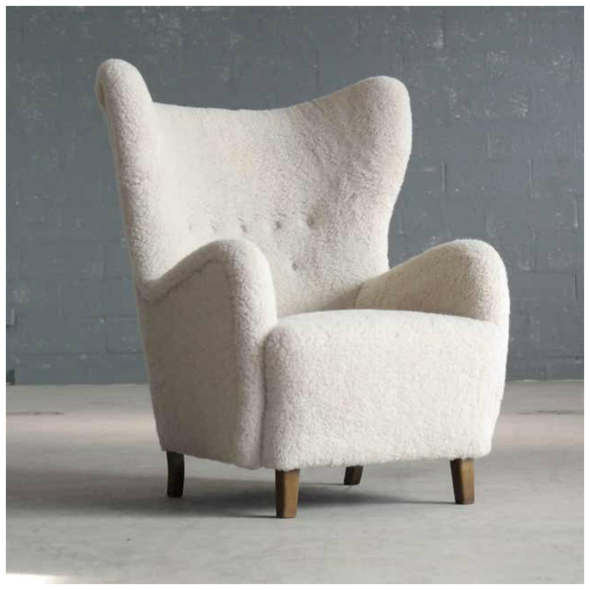 Pair of Flemming Lassen Attributed High Back Lounge Chairs, Denmark, 1940s 4