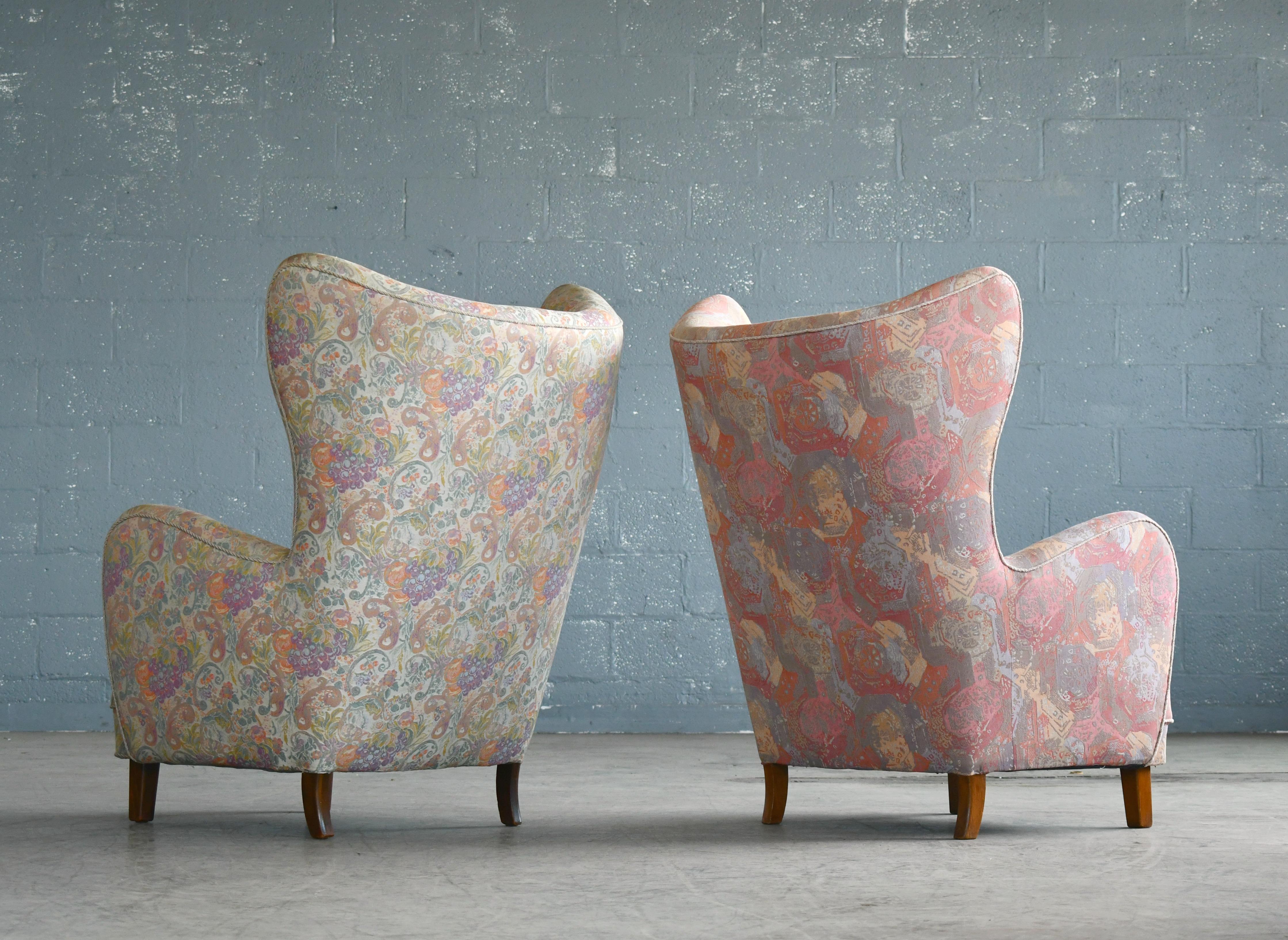 Pair of Flemming Lassen Attributed High Back Lounge Chairs, Denmark, 1940s 1