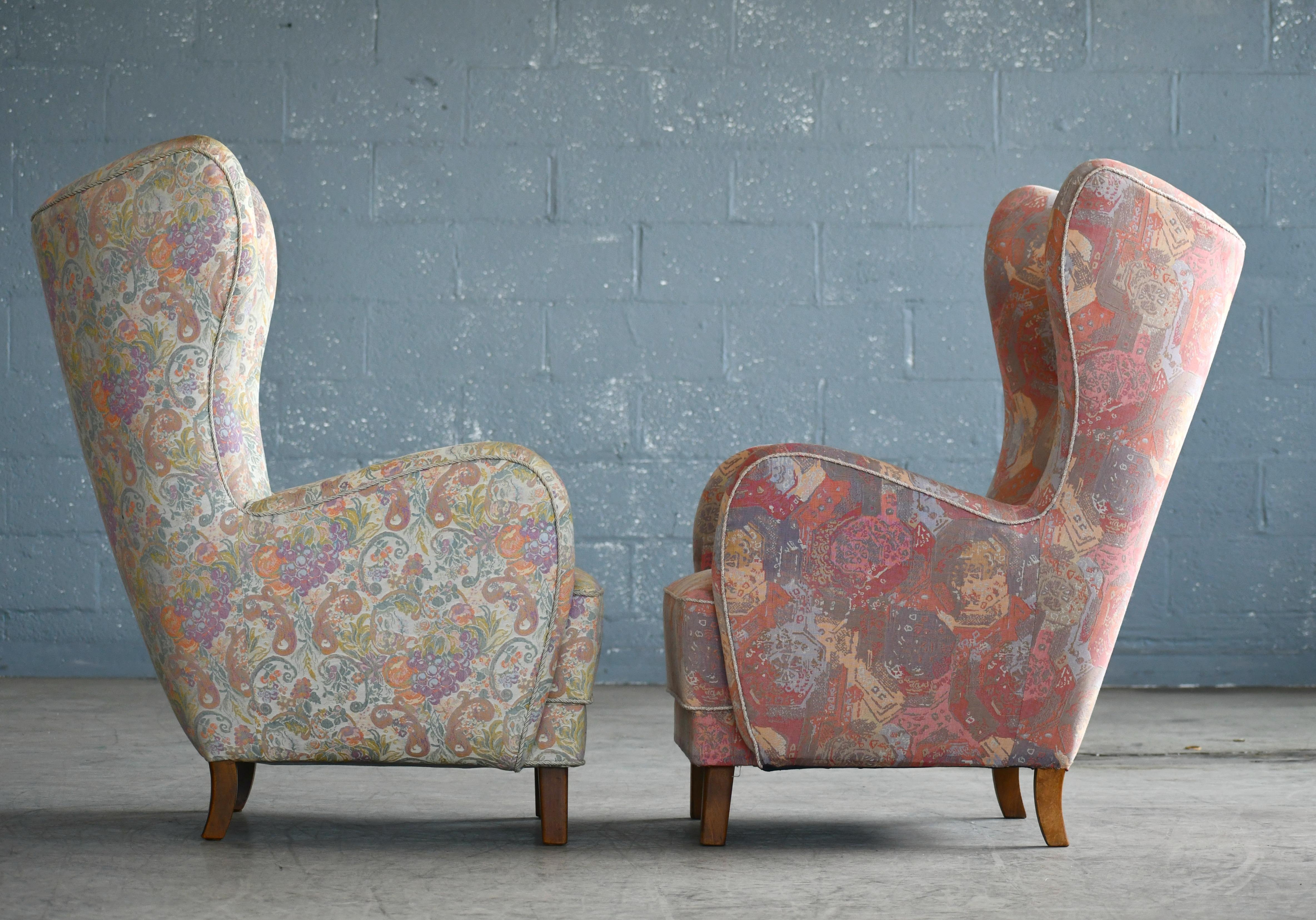 Pair of Flemming Lassen Attributed High Back Lounge Chairs, Denmark, 1940s 2