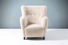Pair of Flemming Lassen Style 1940s Sheepskin Armchairs