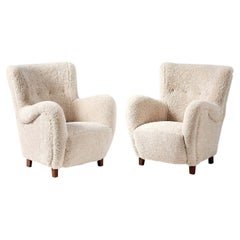 Pair of Flemming Lassen Style 1940s Sheepskin Armchairs