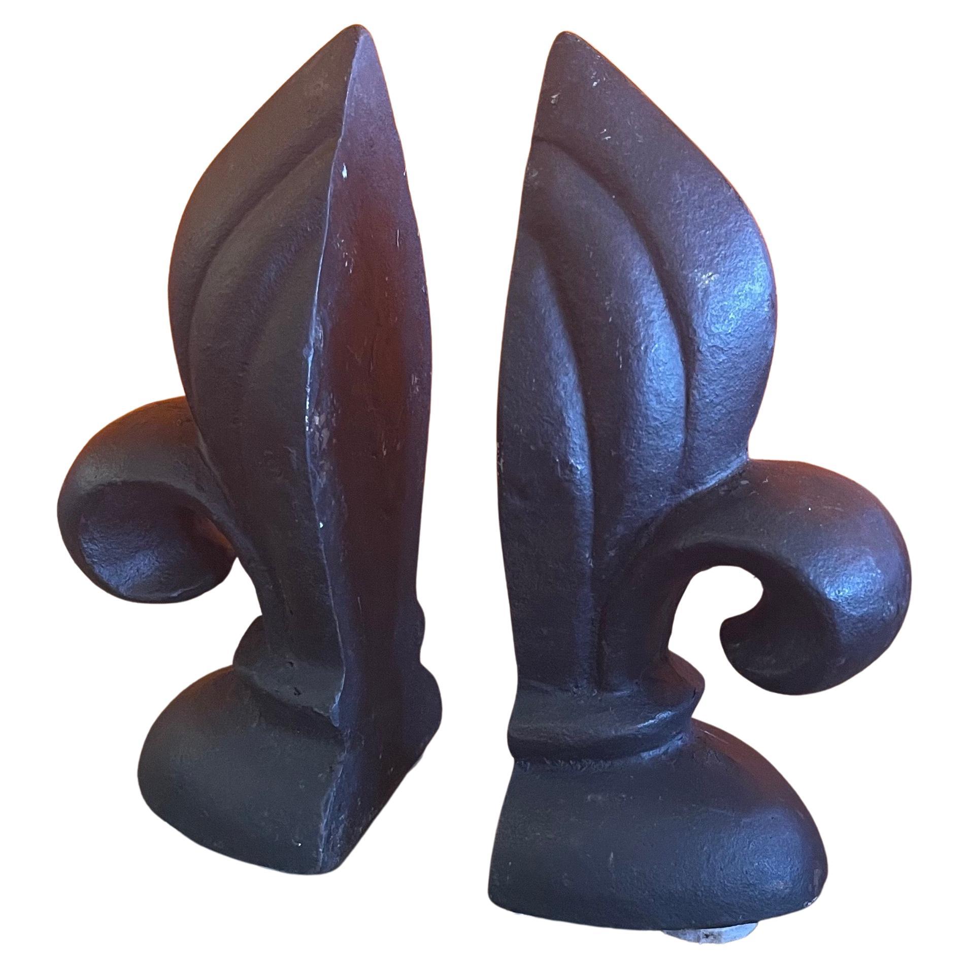 Pair of "Fleur de Lis" Cast Iron Bookends For Sale