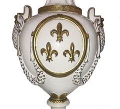 Pair of Fleur-de-Lis Motif Porcelain Table Lamps
