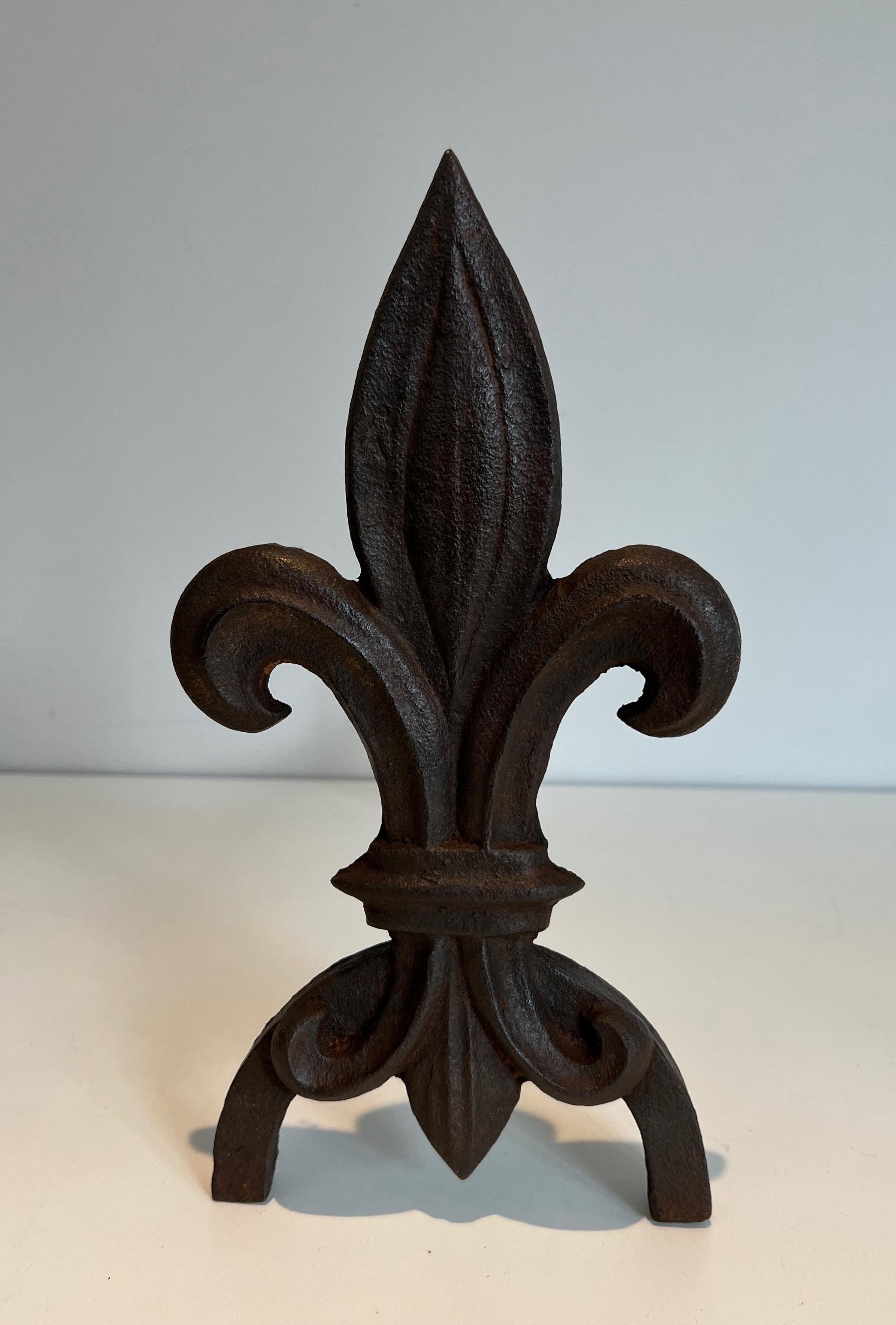 Pair of Fleurs de Lys Cast Iron and Wrought Iron Andirons For Sale 2