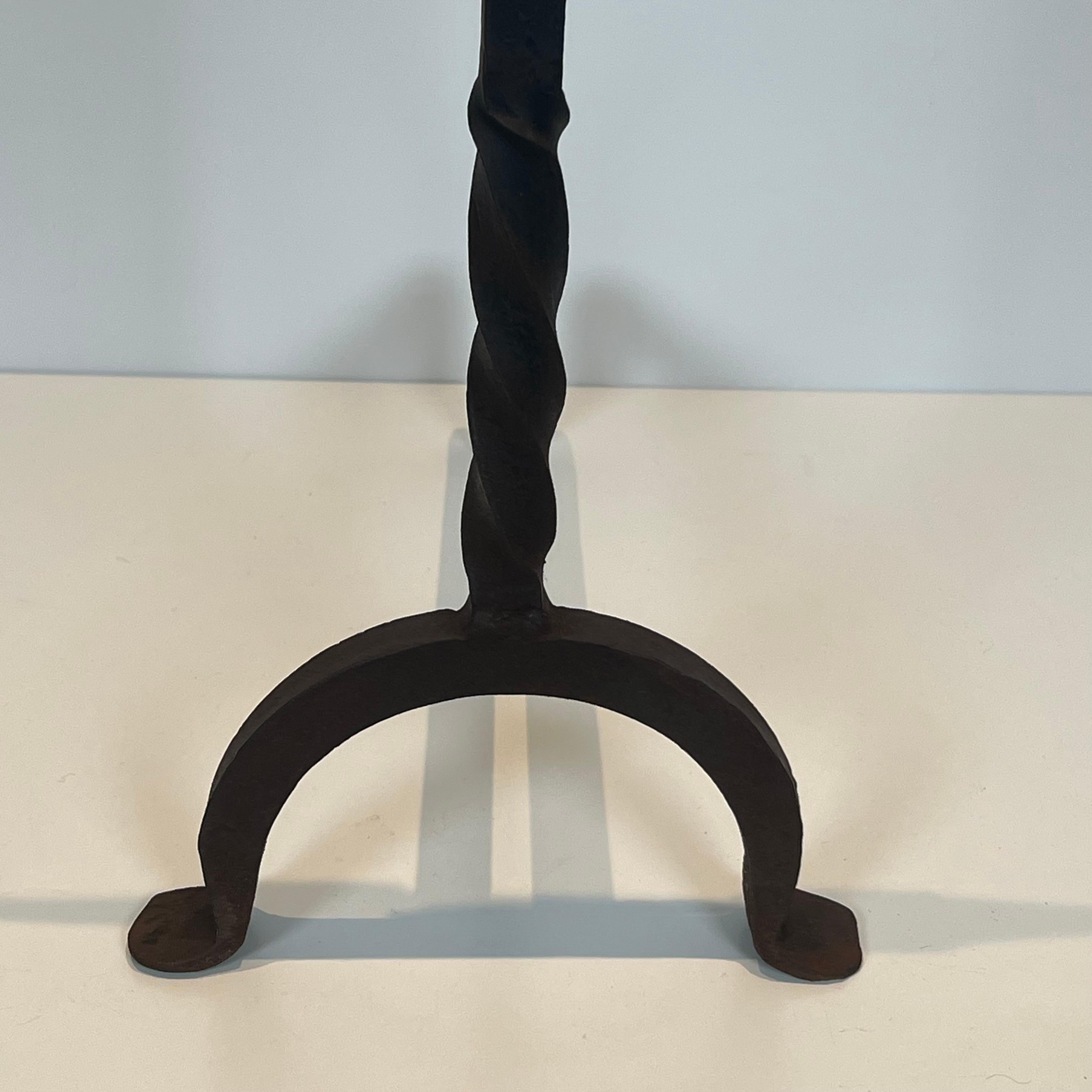 Pair of Fleurs de Lys Wrought Iron Andirons For Sale 4