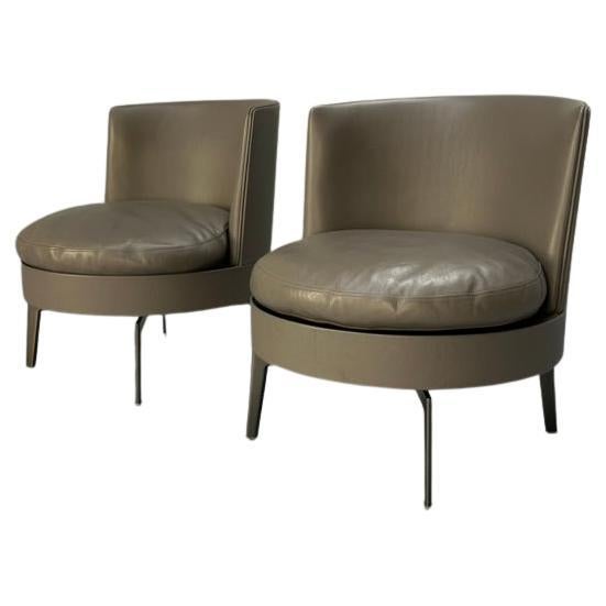 Paire de fauteuils pivotants Flexform "Feel Good" - En cuir gris