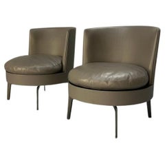 Paire de fauteuils pivotants Flexform "Feel Good" - En cuir gris