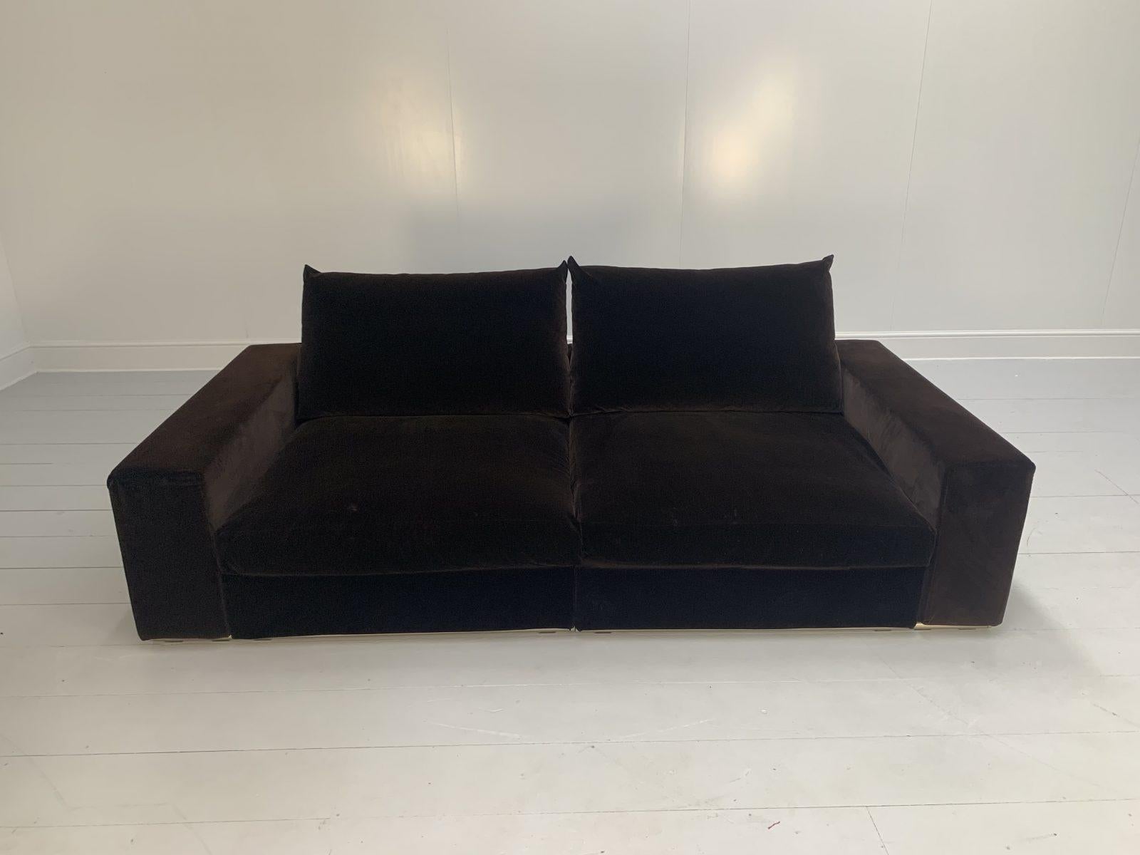 Pair of Flexform “Groundpiece” 2.5Seat Sofas in Brown Silk Velvet