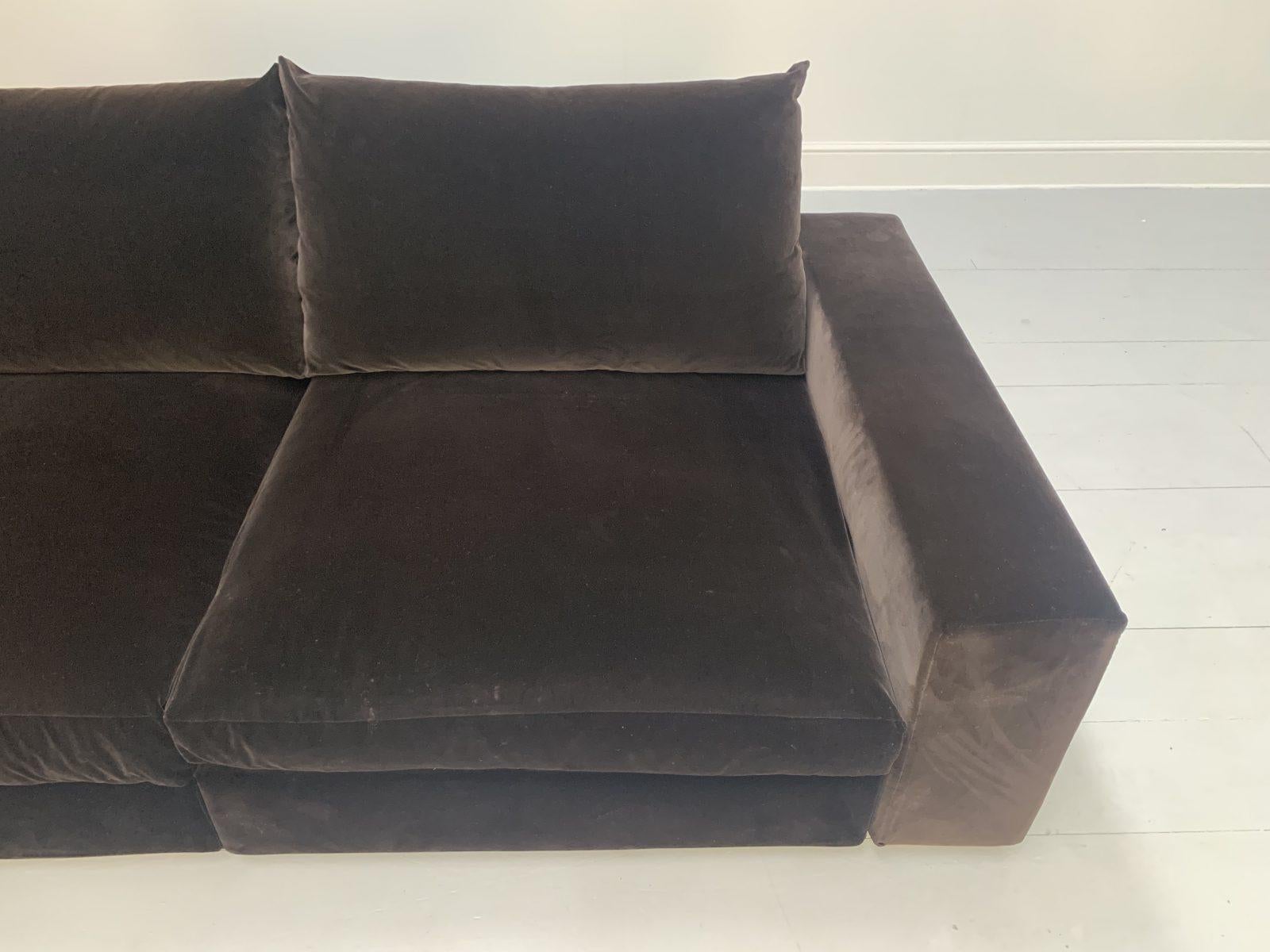 Pair of Flexform “Groundpiece” 2.5Seat Sofas in Brown Silk Velvet