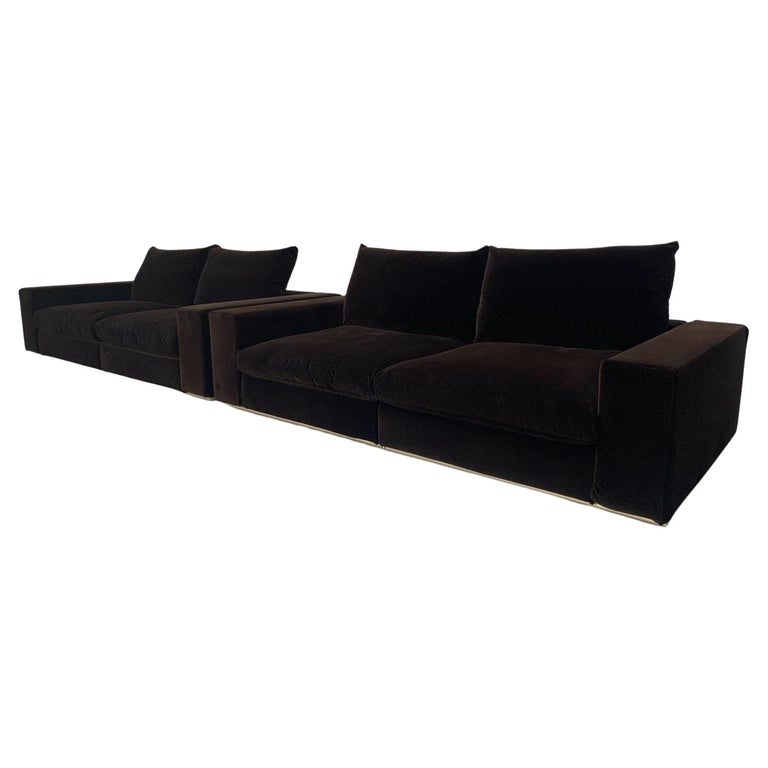 Pair of Flexform “Groundpiece” 2.5-Seat Sofas – in Brown Silk Velvet For  Sale at 1stDibs
