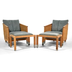 Pair of Flexform "Mozart" Lounge Chairs & Ottomans/ Tables