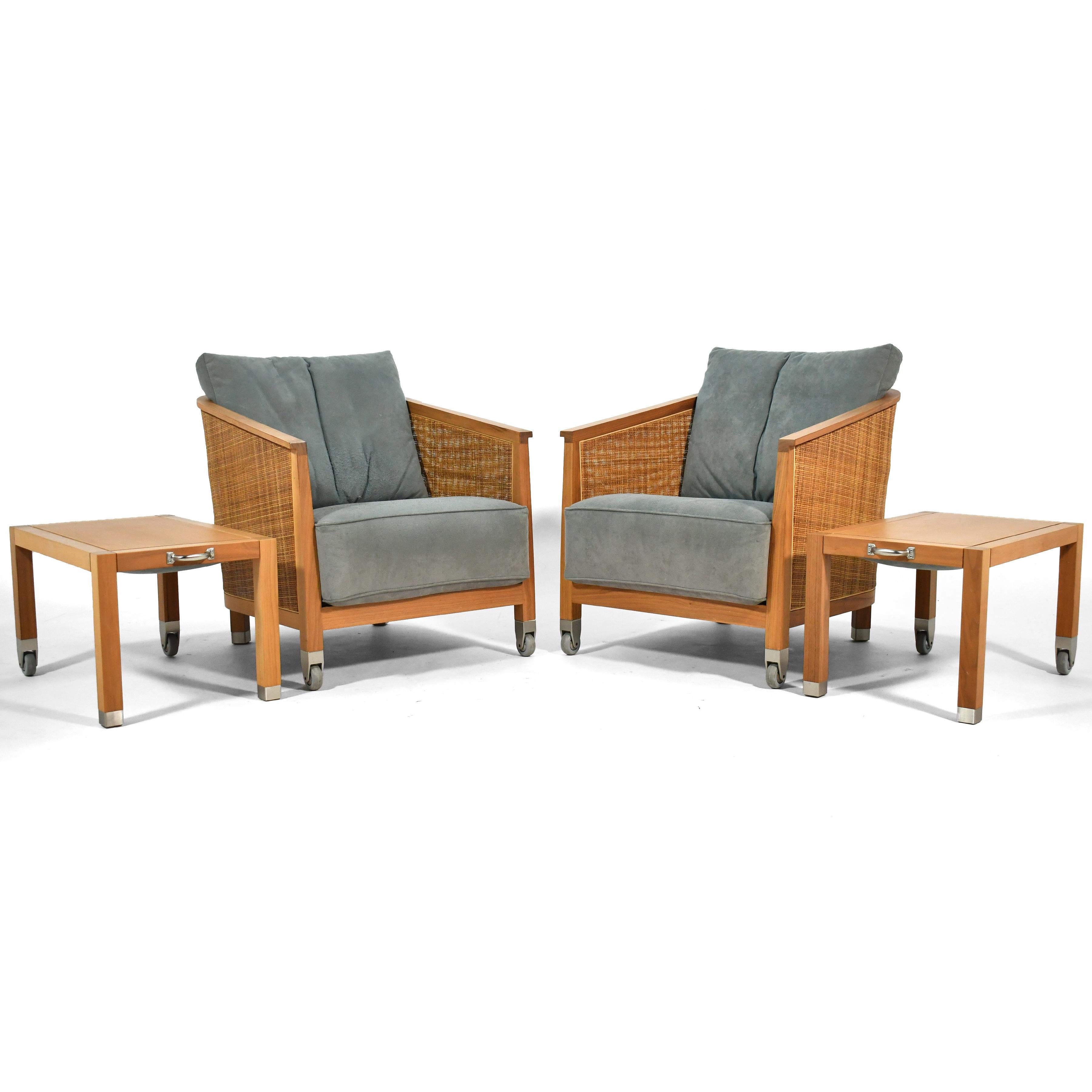 Moderne Paire de chaises longues et d'ottomans/tables Flexform 