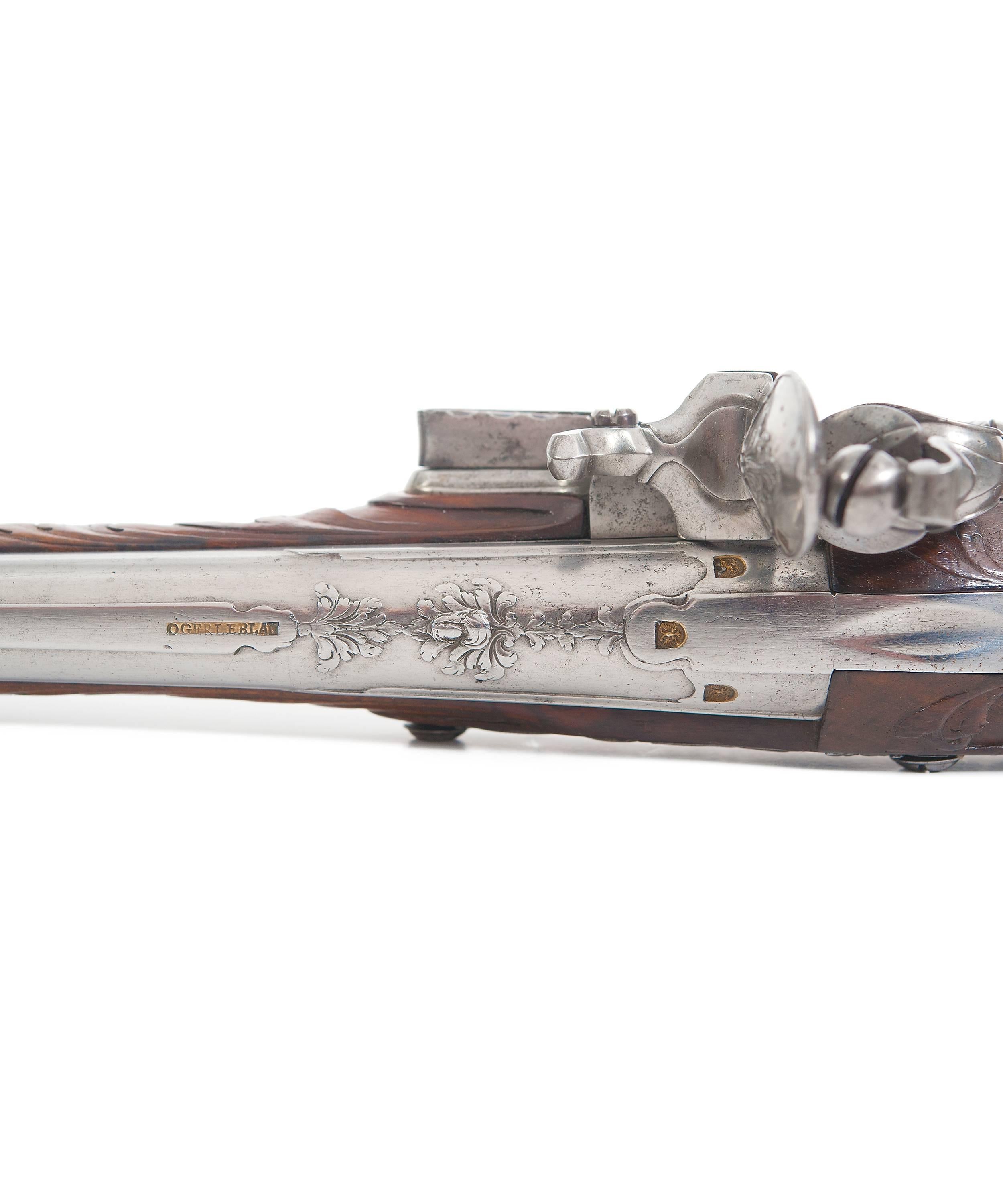 18th Century Pair of Flintlock Pistols by 'Oger Leblan' For Sale