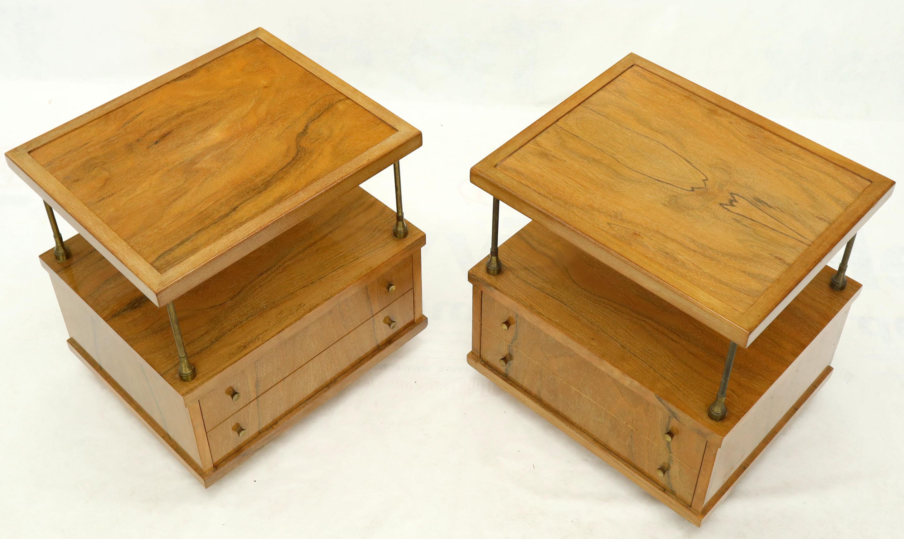 Bleached zebrawood rosewood pair of Mid-Century Modern end tables featuring two sided tops.