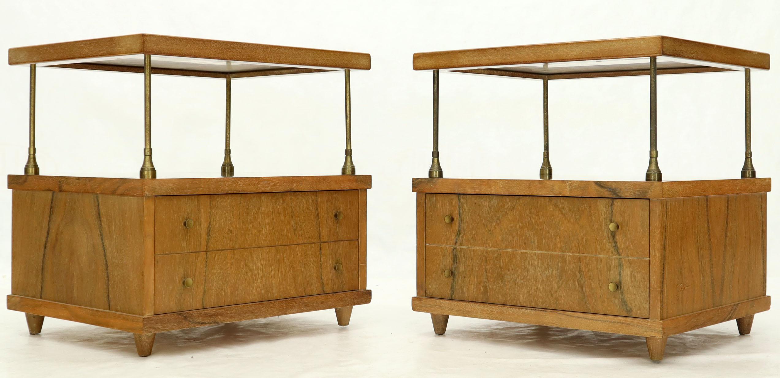Mid-Century Modern Pair of Flip Floating Top One Drawer End Tables Stands