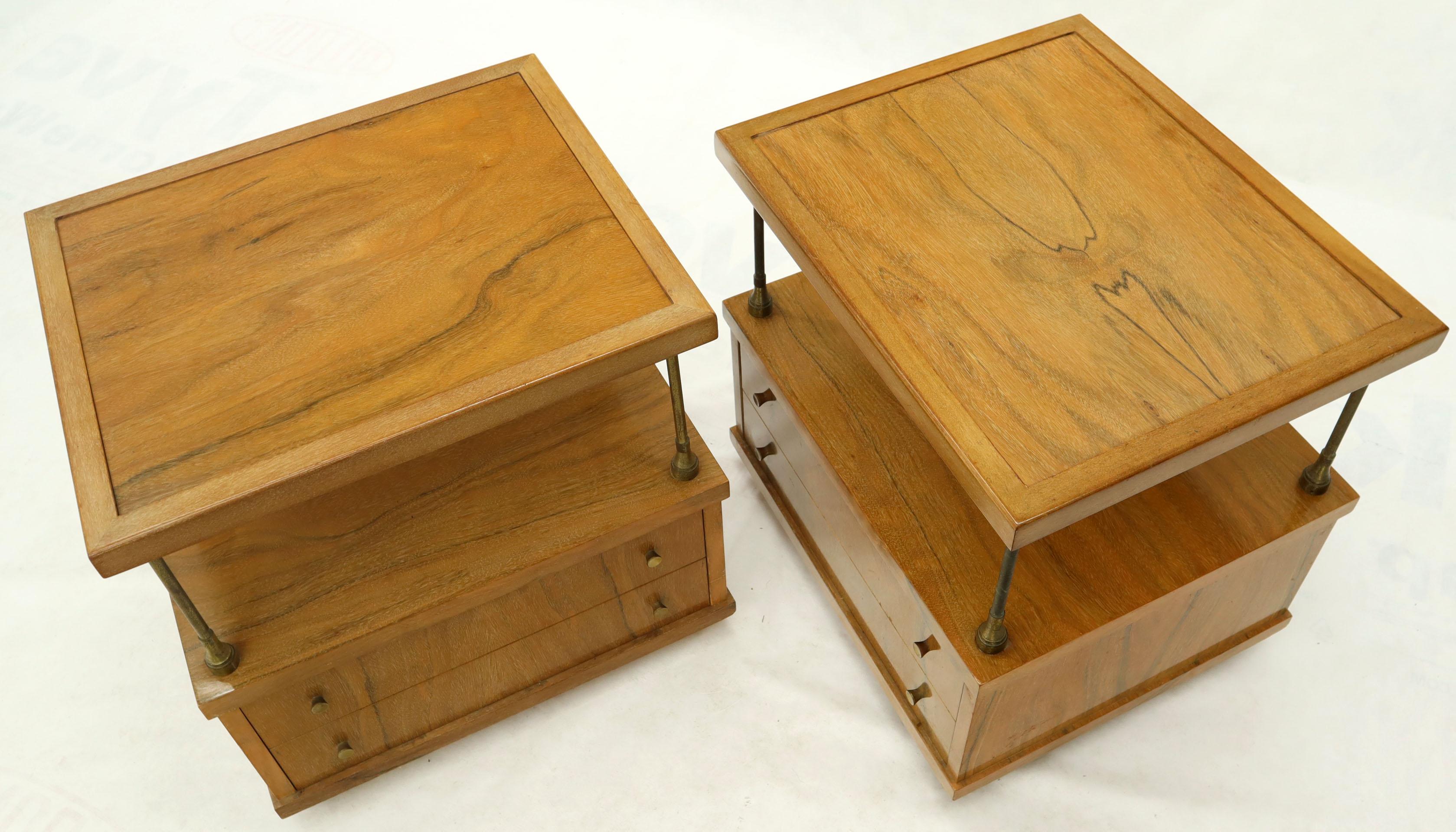 American Pair of Flip Floating Top One Drawer End Tables Stands