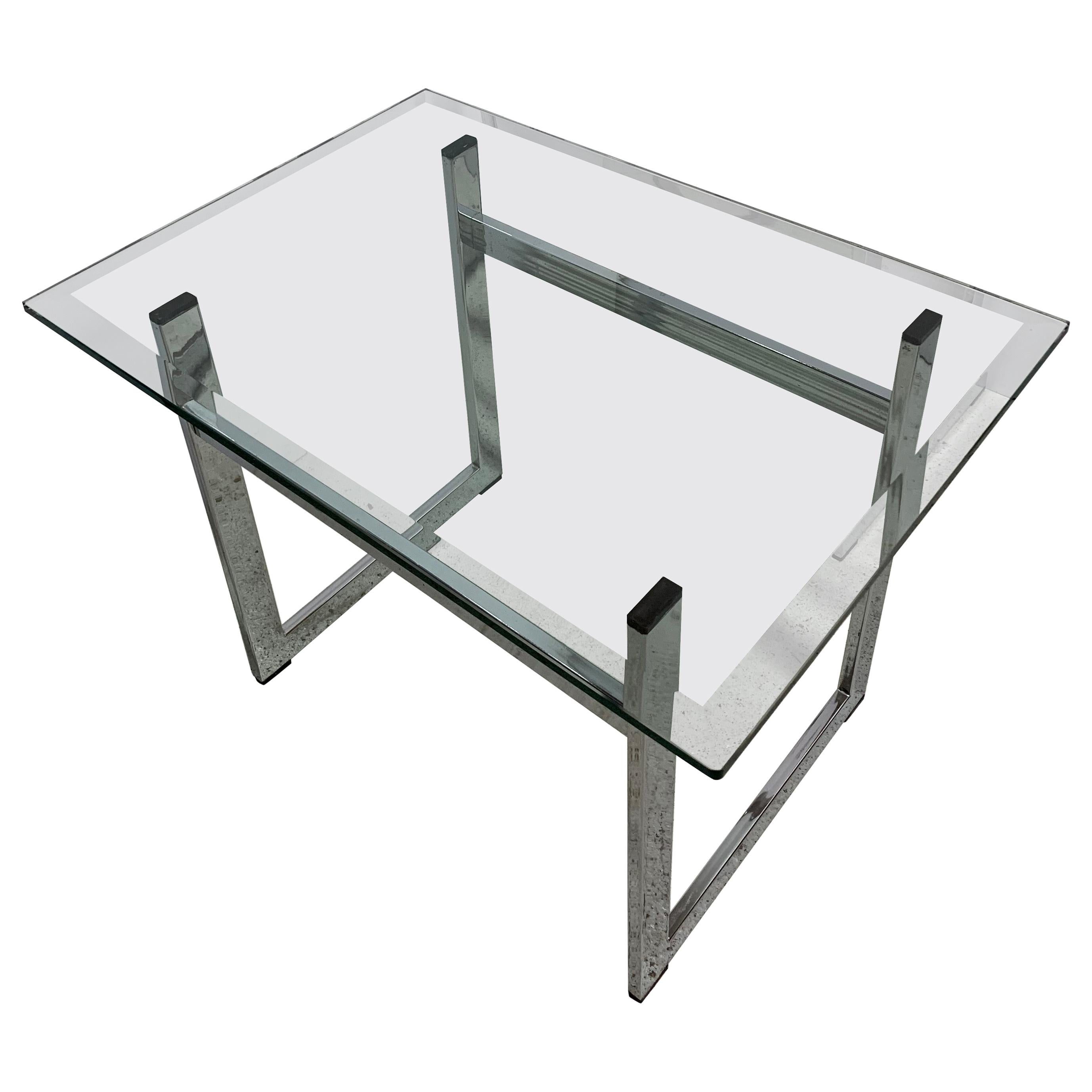Pair of Floating Rectangular Nickel and Glass End Tables For Sale