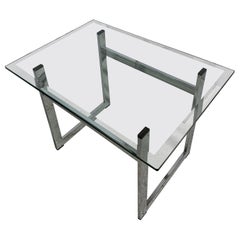Pair of Floating Rectangular Nickel and Glass End Tables