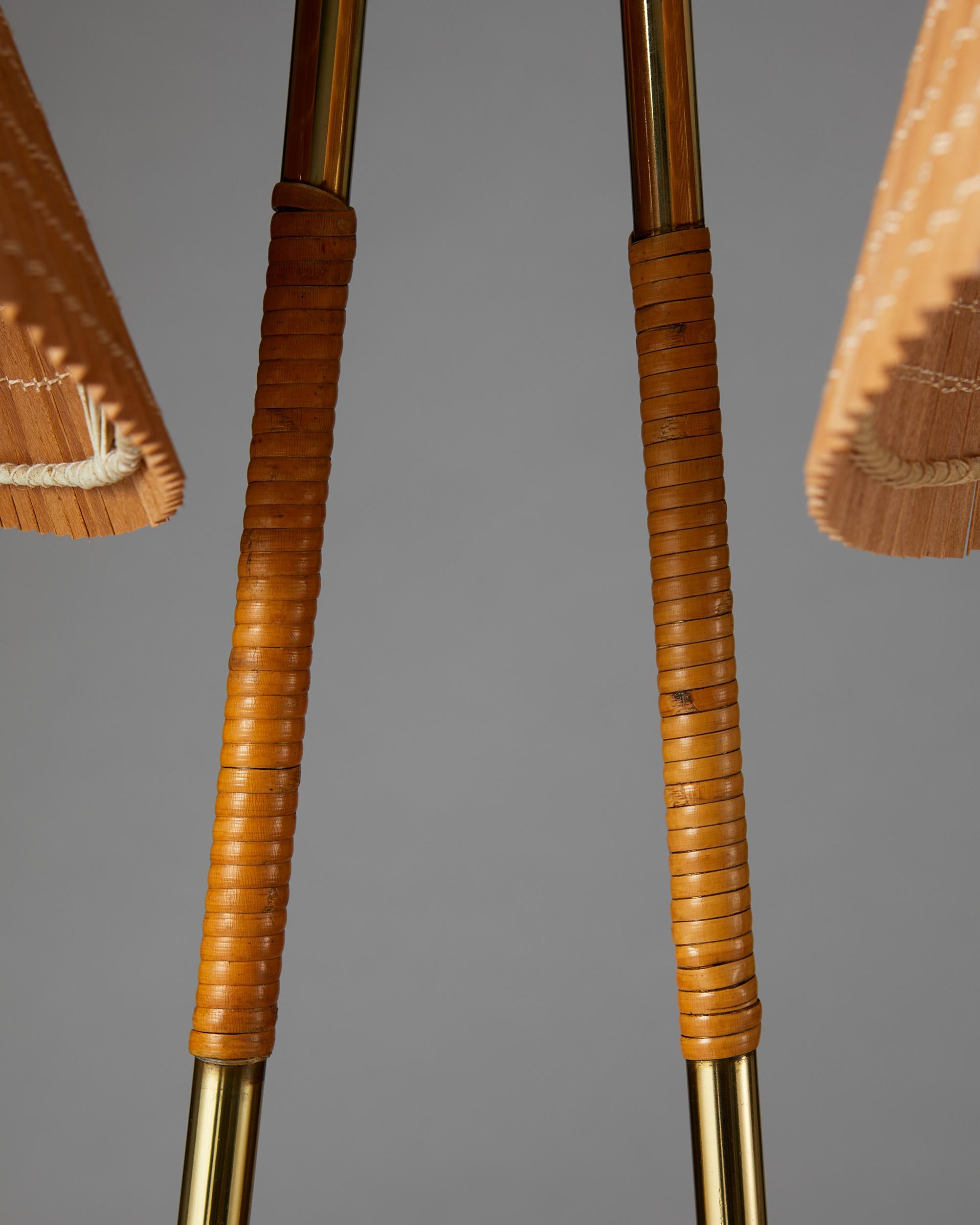 Brass Pair of Floor Lamps Attributed to Paavo Tynell for Idman, Finland, 1950’s