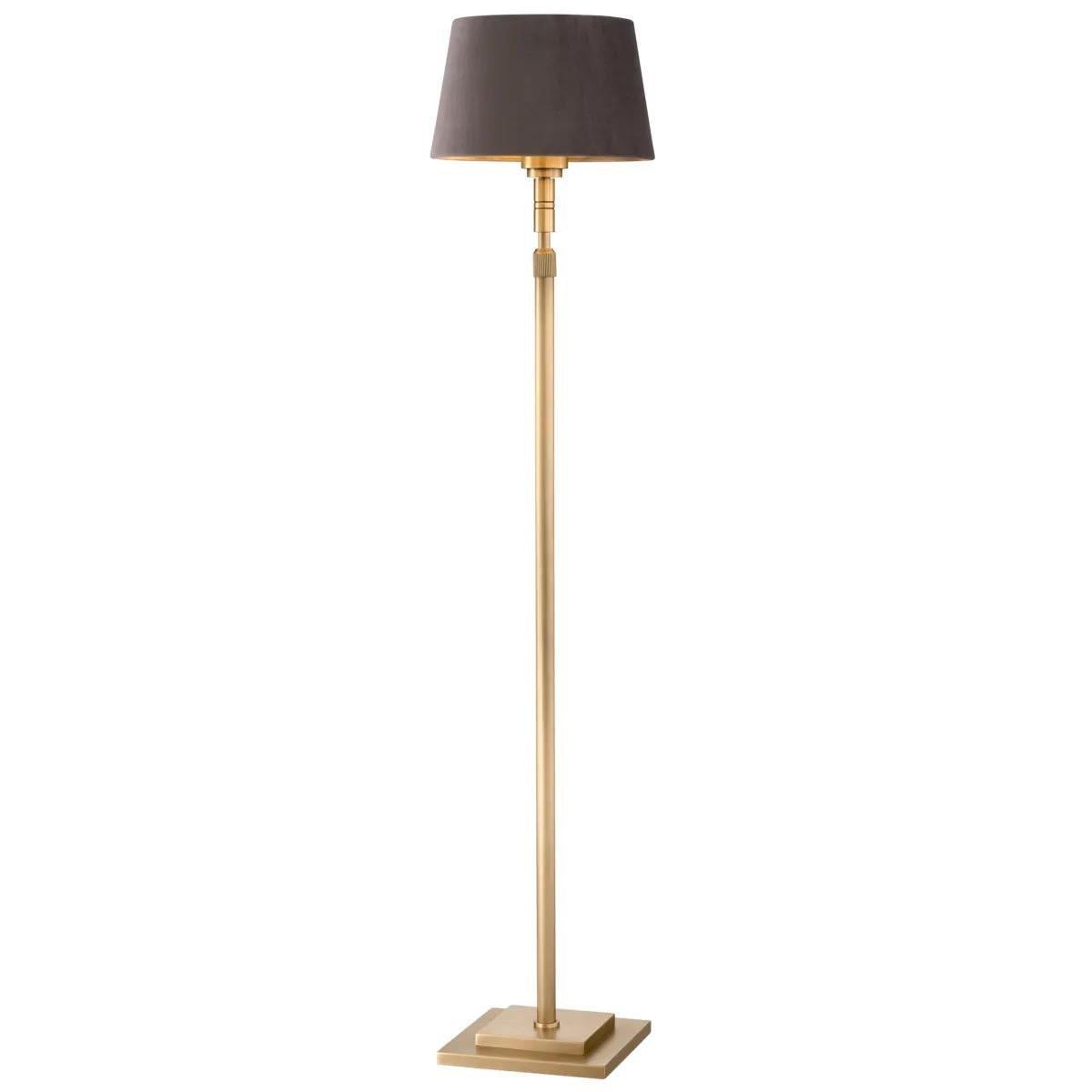 Pair of floor lamps, brushed brass finish, American style.

This floor lamp adds a touch of refinement to your décor. With its brushed brass finish, adjustable height and handmade grey velvet lampshade, this lamp is both elegant and practical, and