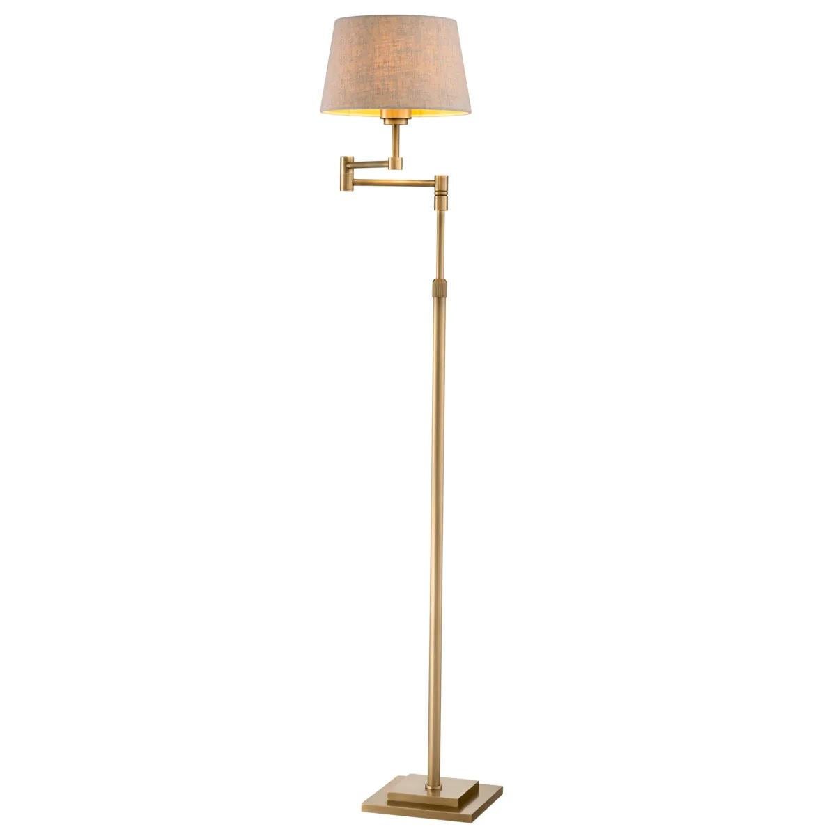 Modern Pair of Floor Lamps, Brushed Brass Finish, American Style. For Sale