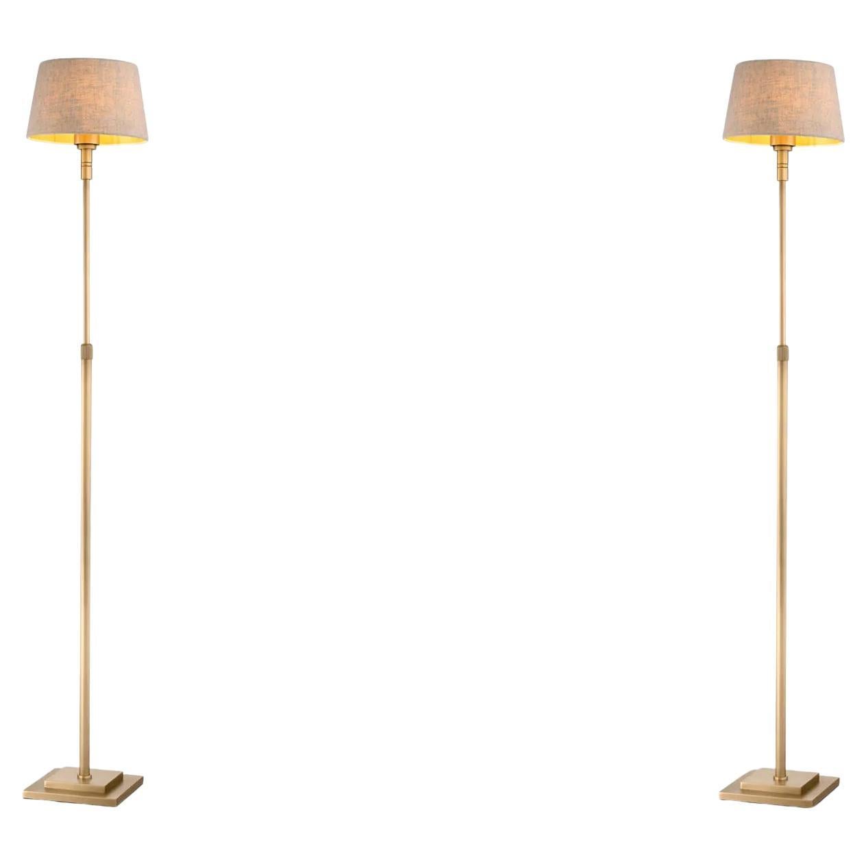 Pair of Floor Lamps, Brushed Brass Finish, American Style.
