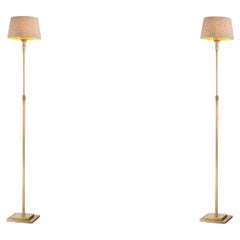 Pair of Floor Lamps, Brushed Brass Finish, American Style.