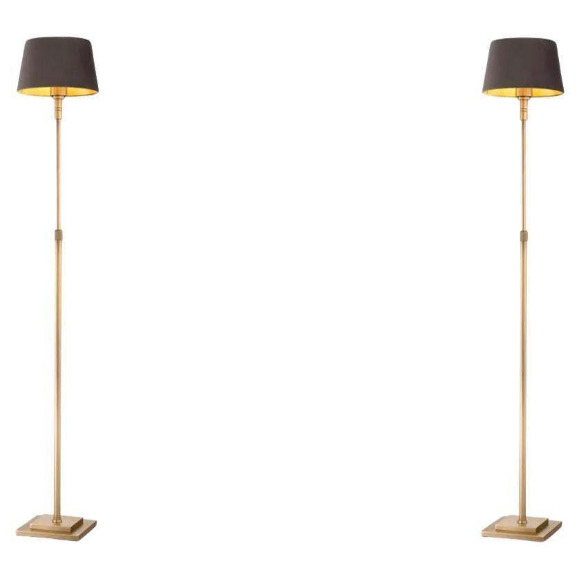 Pair of Floor Lamps, Brushed Brass Finish, American Style.