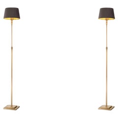 Pair of Floor Lamps, Brushed Brass Finish, American Style.