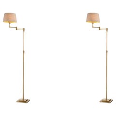 Pair of Floor Lamps, Brushed Brass Finish, American Style.