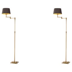 Pair of Floor Lamps, Brushed Brass Finish, American Style.