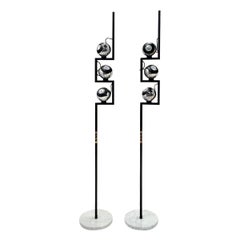 Pair of Floor Lamps by Angelo Lelii for Arredoluce, Chrome, Marble, Articulating