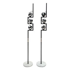 Pair of Floor Lamps by Angelo Lelii for Arredoluce, Chrome, Marble, Articulating